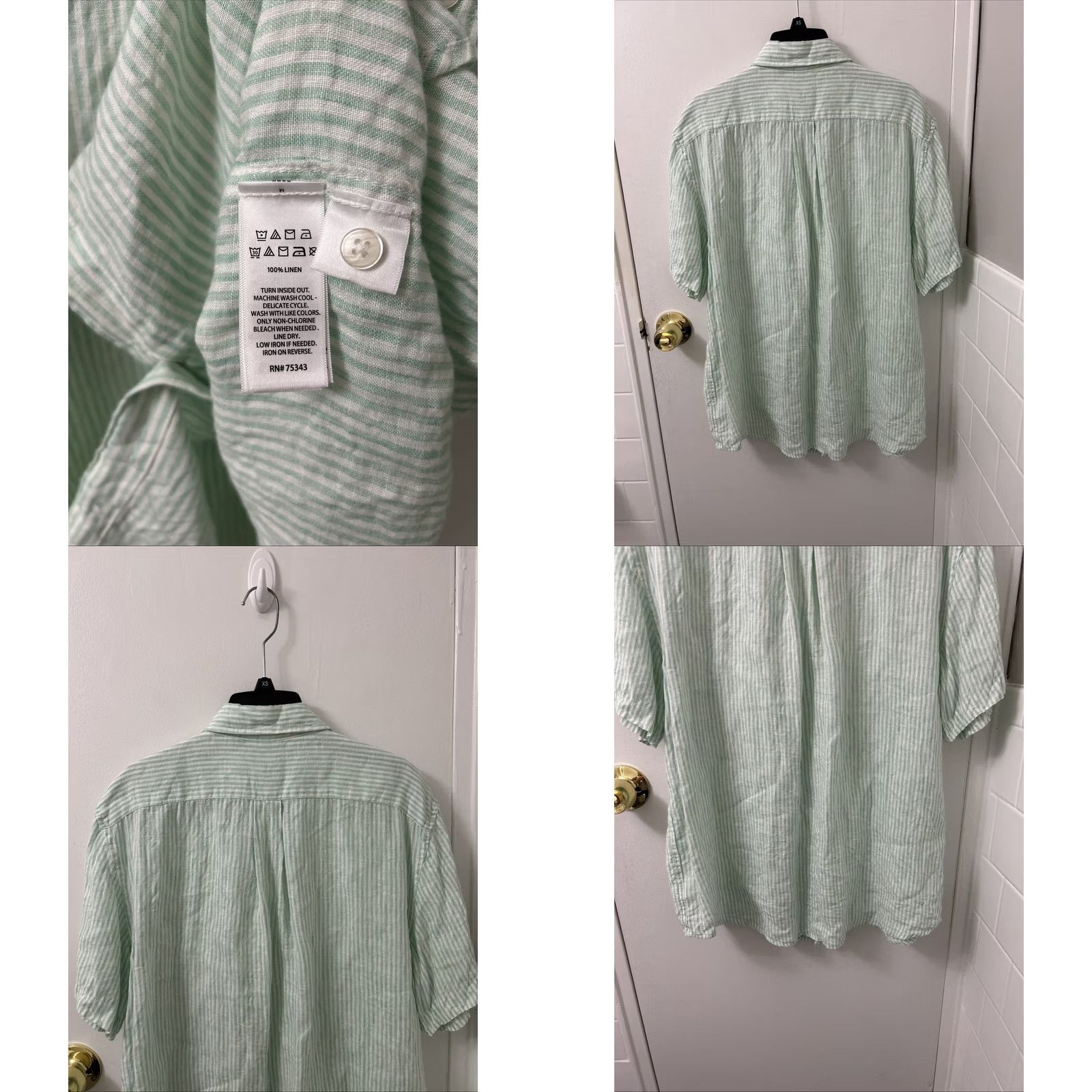 Panama Jack Panama Jack Shirt Mens XL Green White Striped 100% Linen Button-Down Pocket L/S Size US XL / EU 56 / 4 - 8 Thumbnail