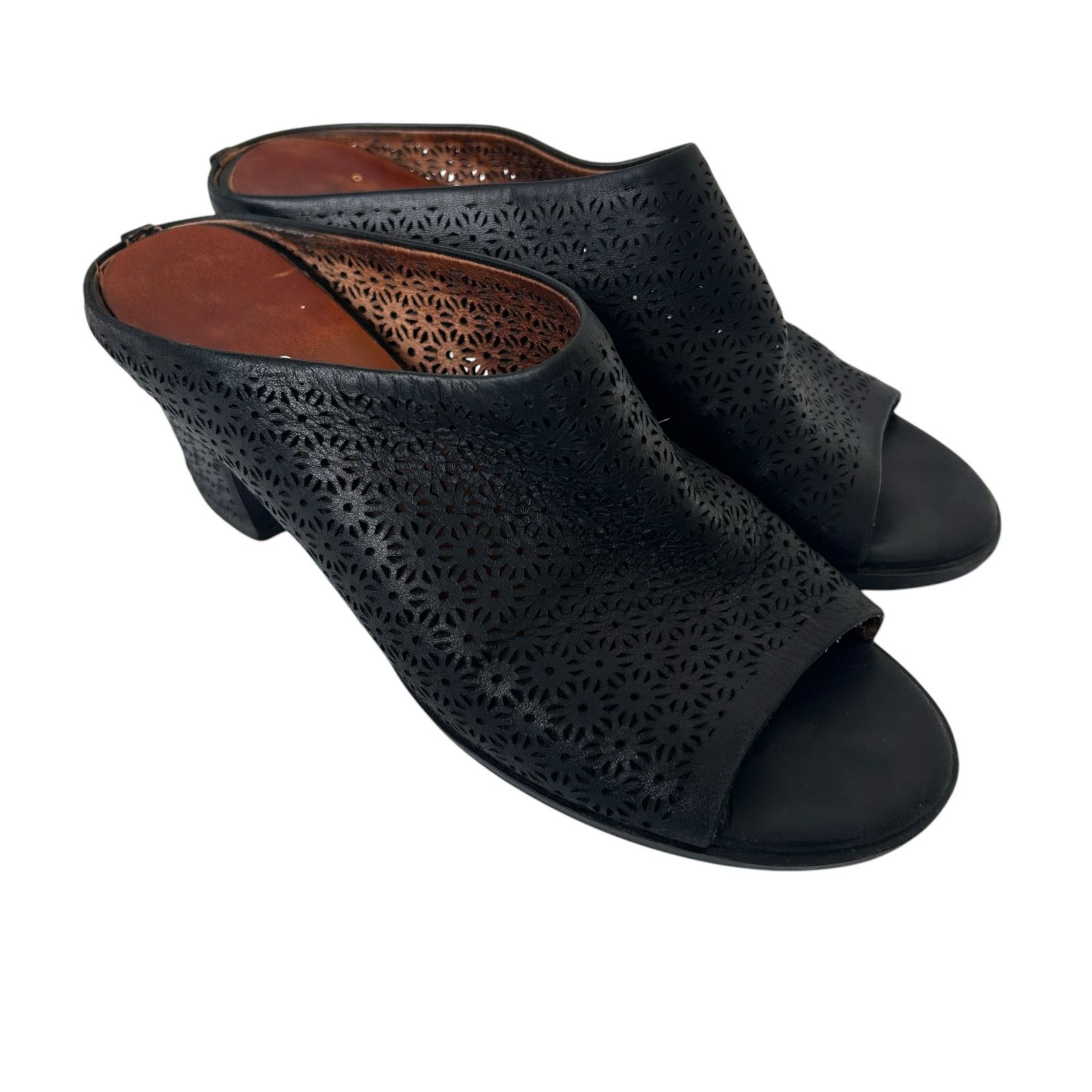 Gentle Souls Gentle Souls Black Leather Perforated Mules Heels Sz 8 Size US 8 / IT 38 - 1 Thumbnail