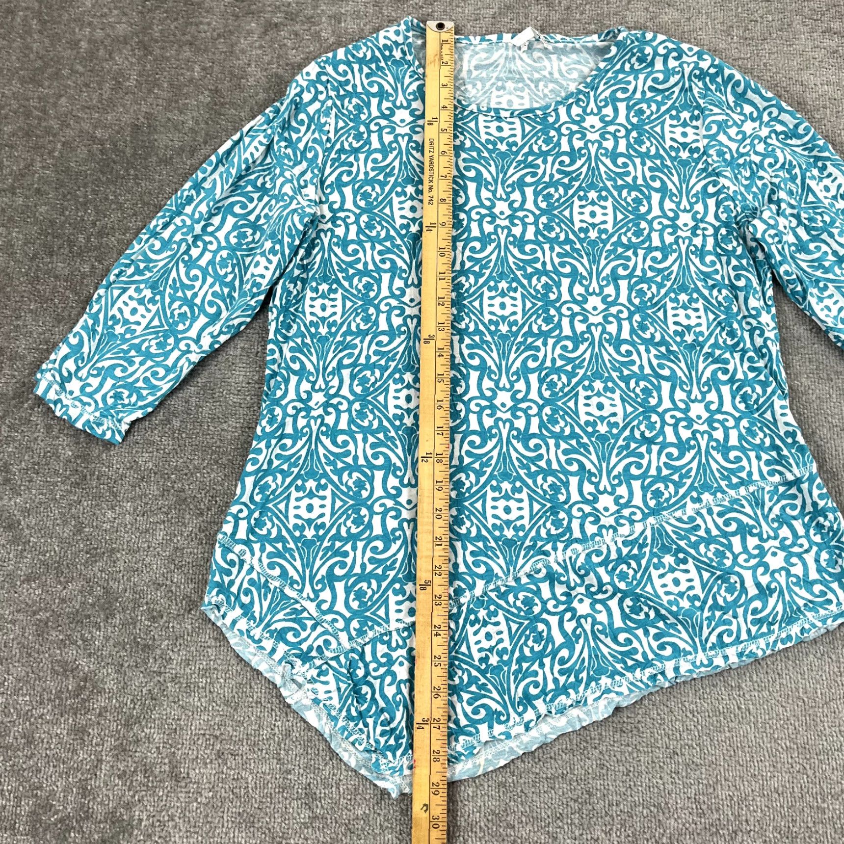 Vintage LULU- B Shirt Women Small Blue White Geometric Asymmetrical Tunic Top Art 3/4 Size S / US 4 / IT 40 - 3 Thumbnail