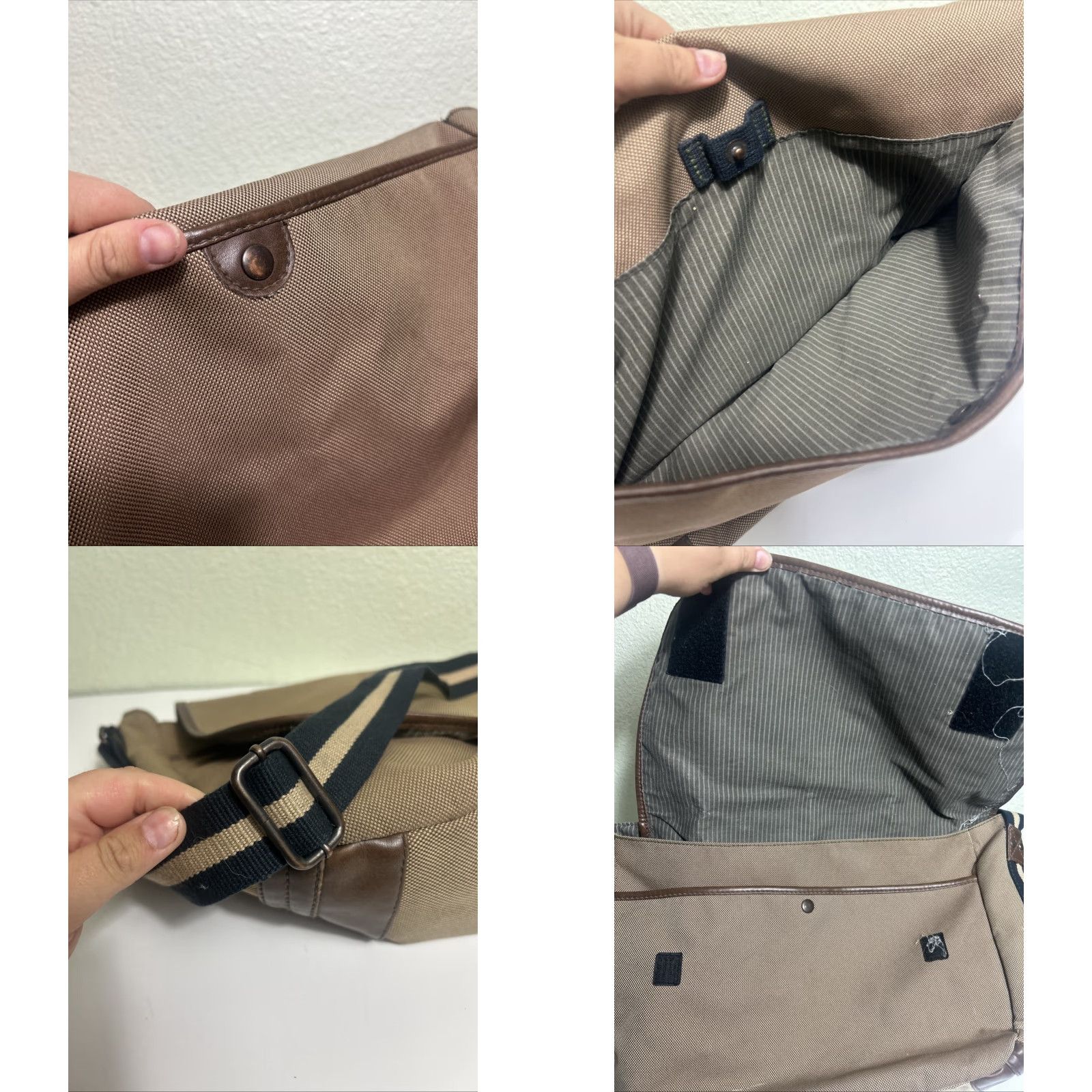 Gap VINTAGE Gap Messenger Bag Beige Polyester Faux Leather Womens 15x10x6 Stains Size ONE SIZE - 10 Thumbnail