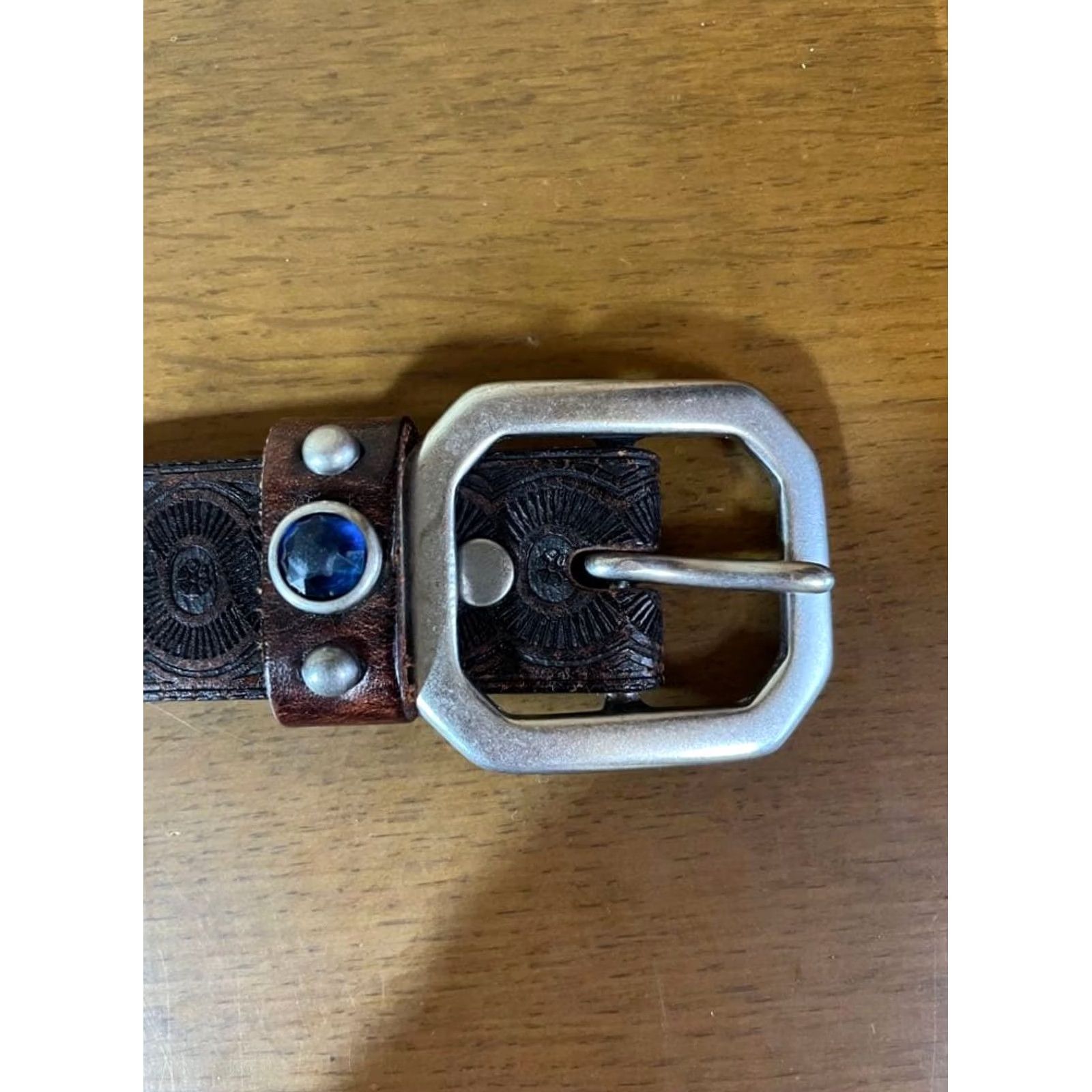 Ralph Lauren RRL RALPH LAUREN STUDDED LEATHER BELT VINTAGE STYLE BLUE GEMS MEN SIZE 30 USED Size 30 - 7 Thumbnail