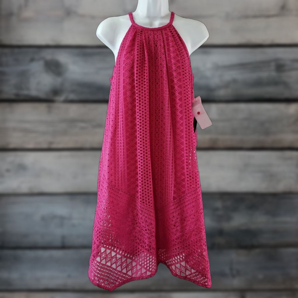 MAGGY LONDON Maggie London Womens Dress 6P Sleeveless Pink Lace Overlay Solid Shift Casual Petite Size 6P Womens Size M / US 6-8 / IT 42-44 - 1 Thumbnail