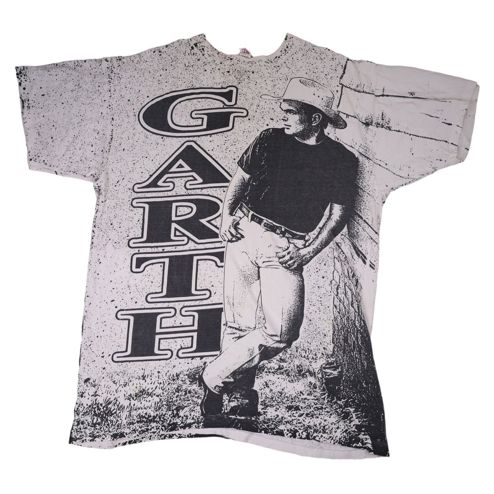 image of Band Tees x Vintage Garth Brooks Allover Print Graphic Band Tee in White, Men's (Size 2XL)