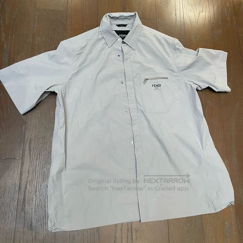 Fendi Loose Fit Collarless Short Sleeve Shirt Gray