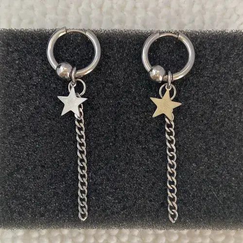 Designer × Jewelry Stainless Steel Star Dangle Drop Earrings for Men Women Size ONE SIZE - 1 Thumbnail