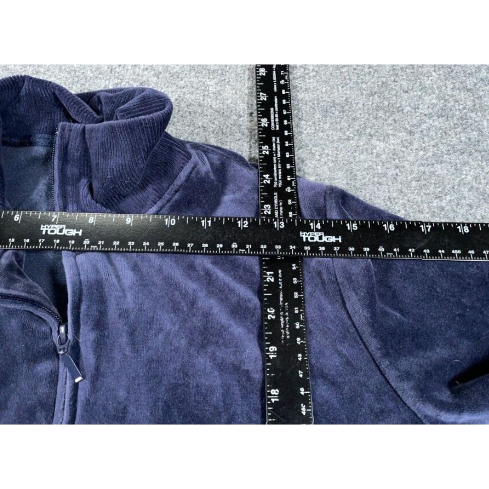 Basic Editions Retro Velour Zip Track Jacket Women's Large Dark Blue Lightweight Skater Mod Size L / US 10 / IT 46 - 6 Thumbnail