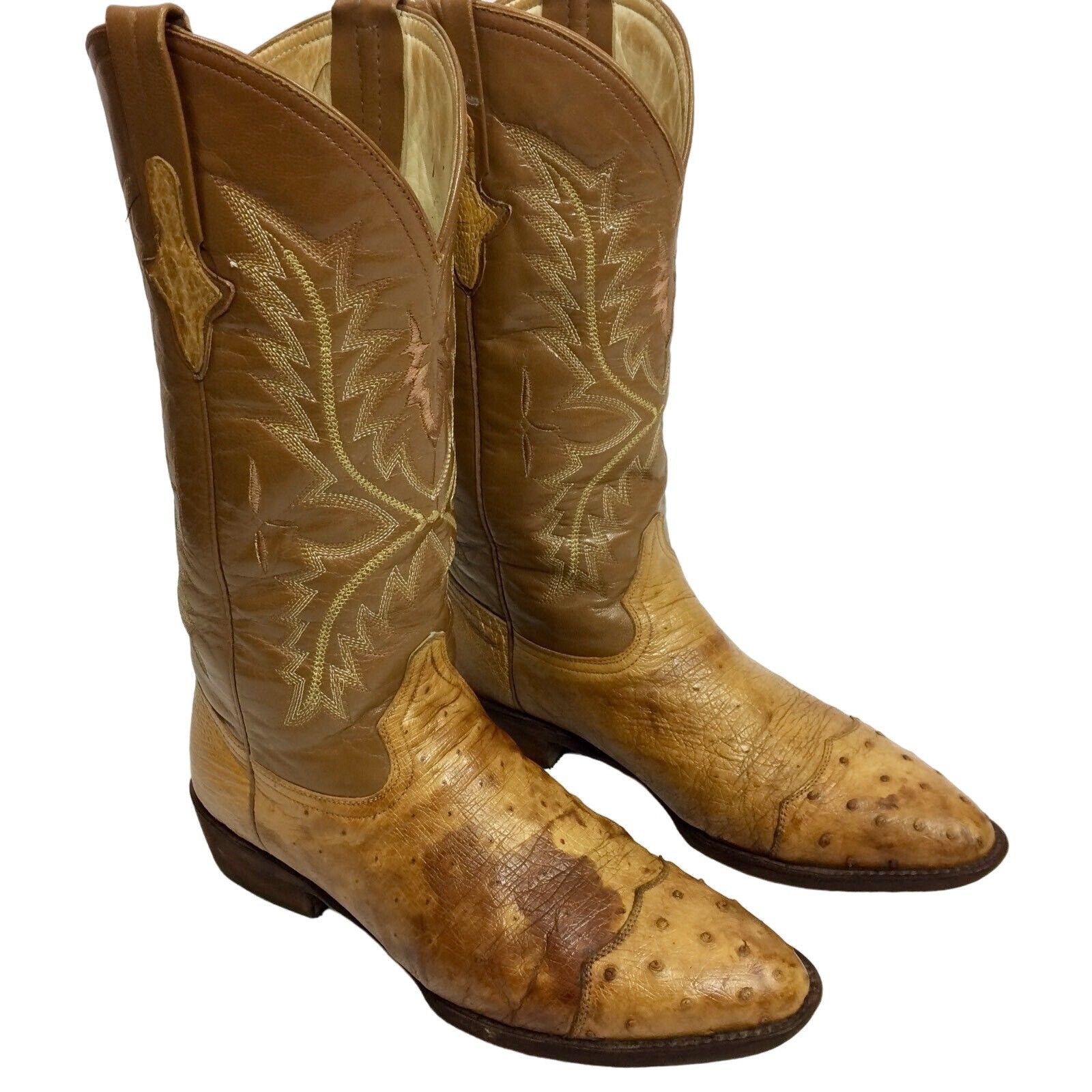 Other Vtg Cognac ROCKABILLY Cowboy OSTRICH Quill Skin Boots Size US 9.5 / EU 42-43 - 3 Thumbnail