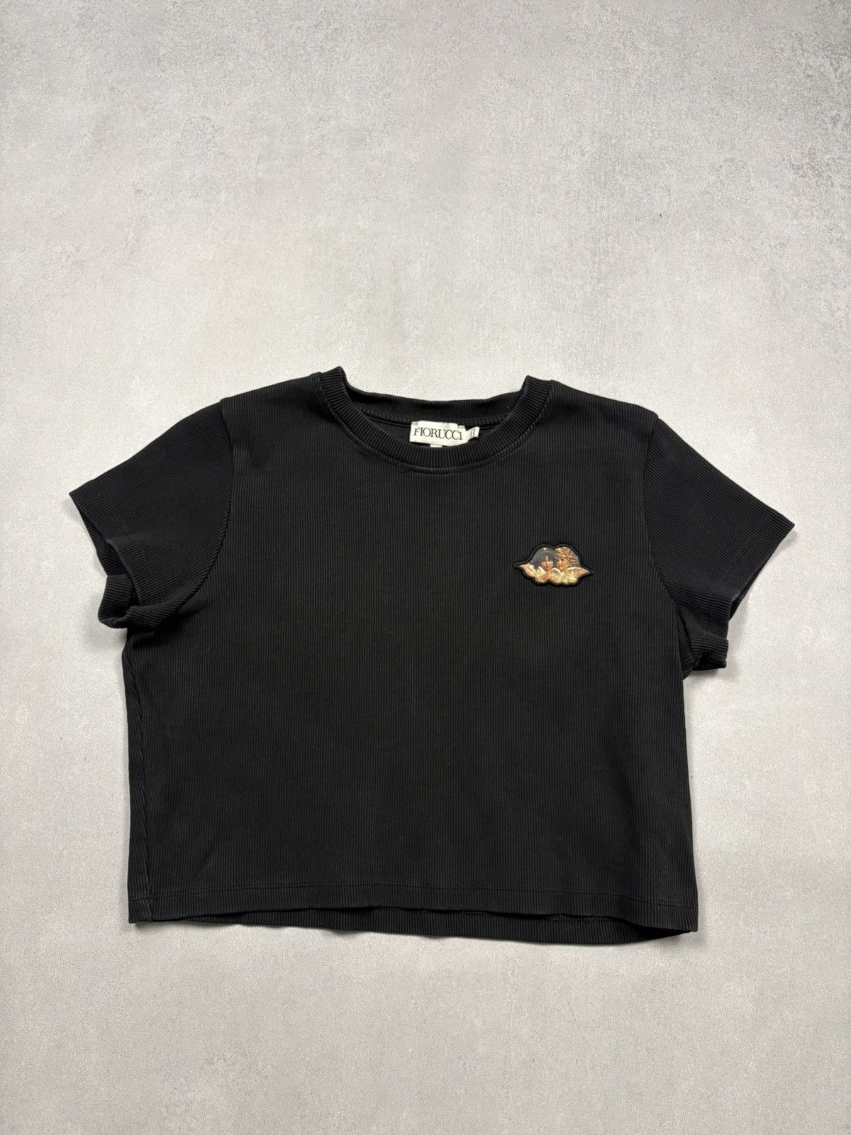 Fiorucci Fiorucci Angel Patch Ribbed Crop T Shirt Black Size L Y2K Size L / US 10 / IT 46 - 1 Thumbnail