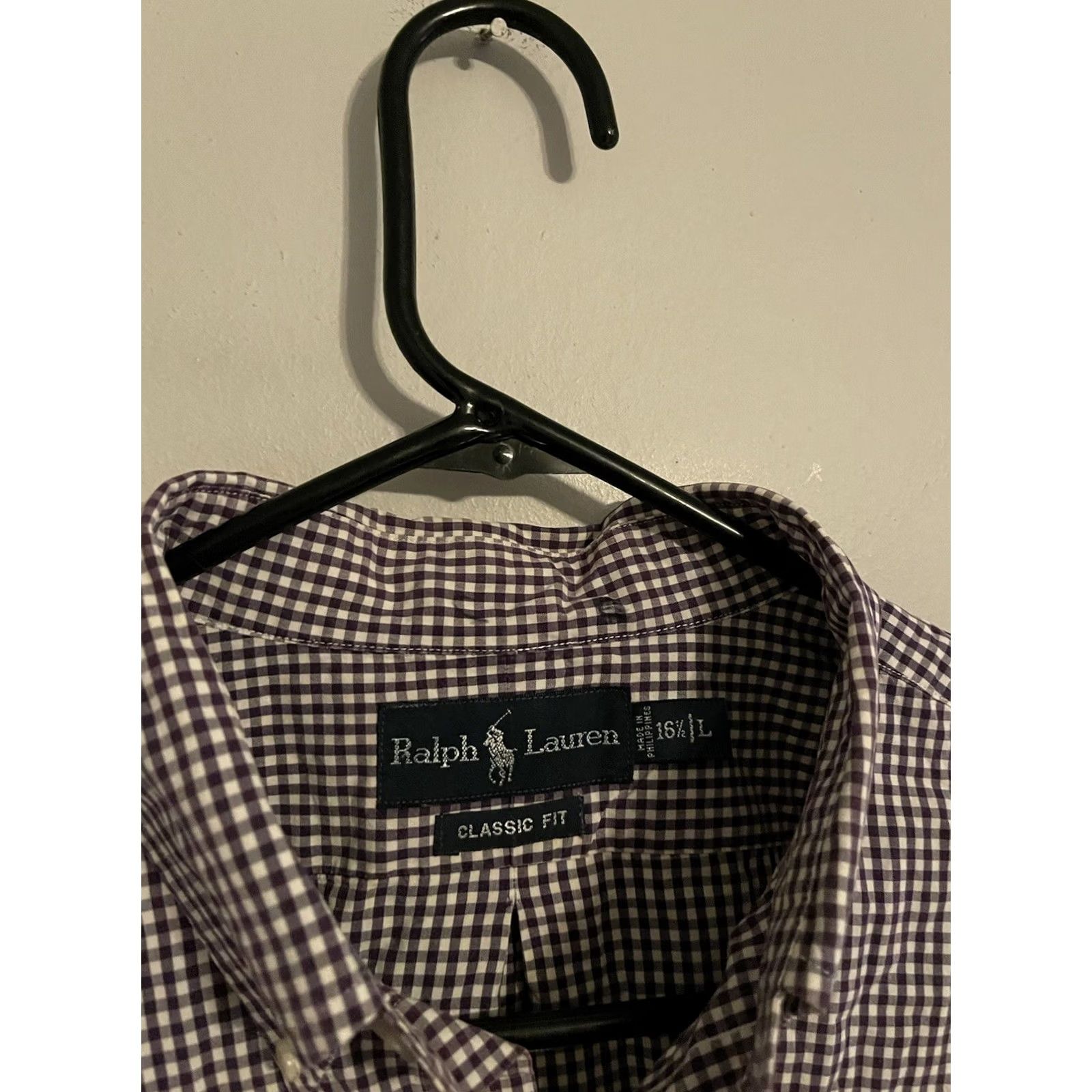 Polo Ralph Lauren Polo Ralph Lauren Button-Up Shirt L/S Classic Fit Purple Gingham Dress Shirt - Men's L Size 42R - 3 Thumbnail