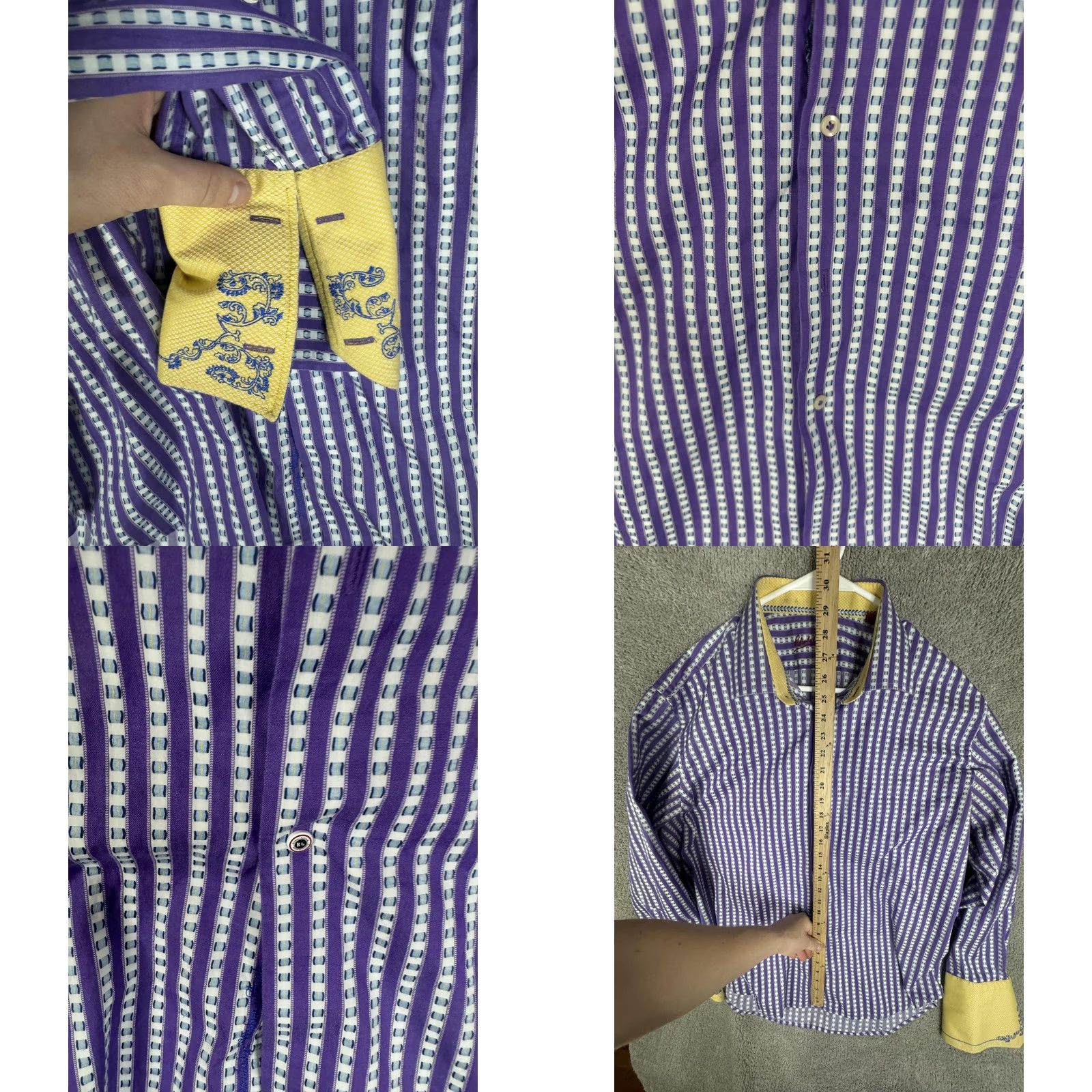 Robert Graham Robert Graham Shirt Mens XL XXL Purple Stripe Yellow Cuff Long Sleeve Button Size US XL / EU 56 / 4 - 8 Thumbnail