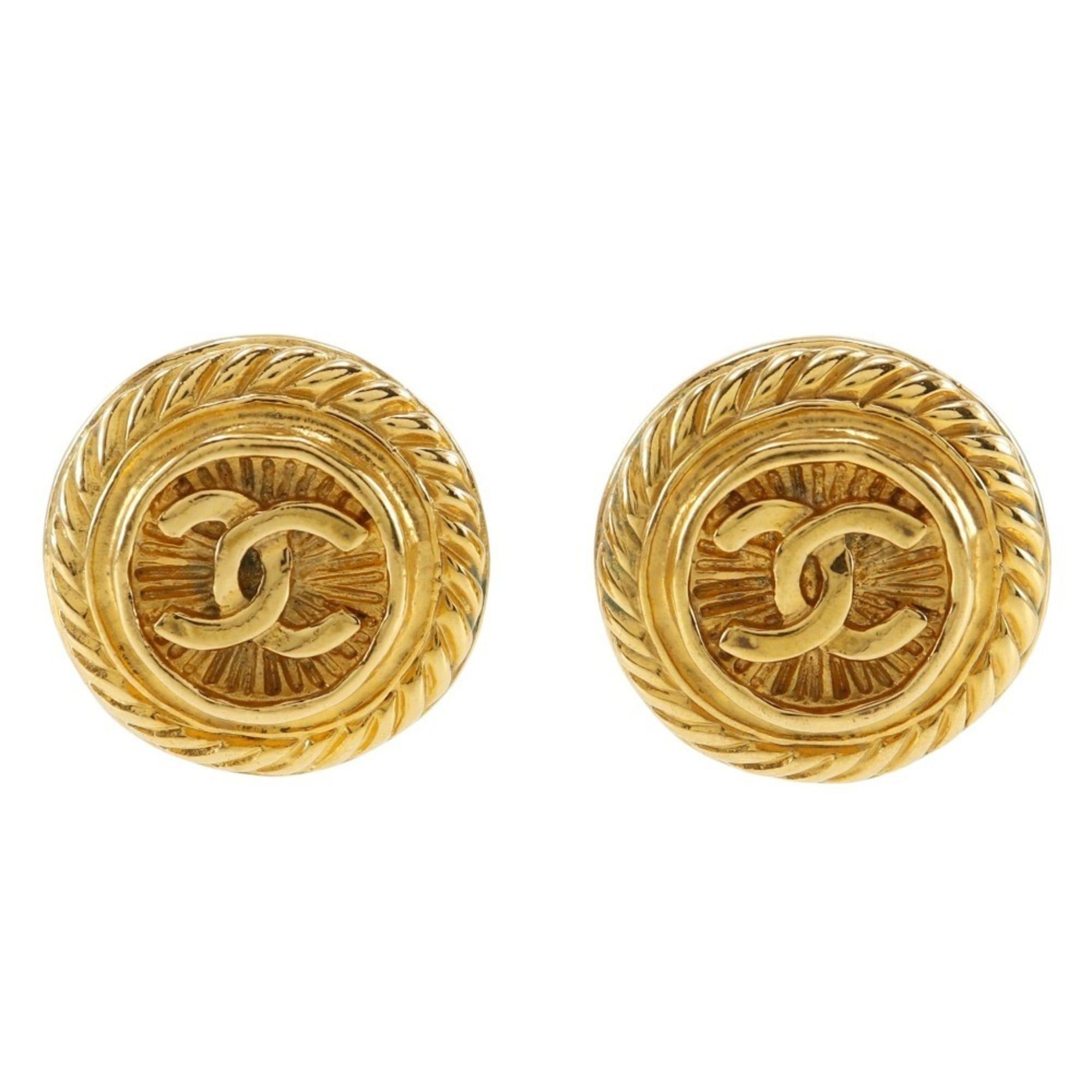 Chanel Vintage CHANEL Coco Mark Earrings, Gold Plated, 1993, 93P, Approx. 23.8g, Women's Size ONE SIZE - 1 Thumbnail