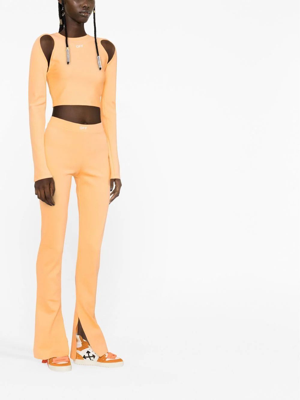 Off-White o1mle0824 Sleek Cut Out Long Sleeved Crop Top Peach Orange Size L / US 10 / IT 46 - 4 Thumbnail