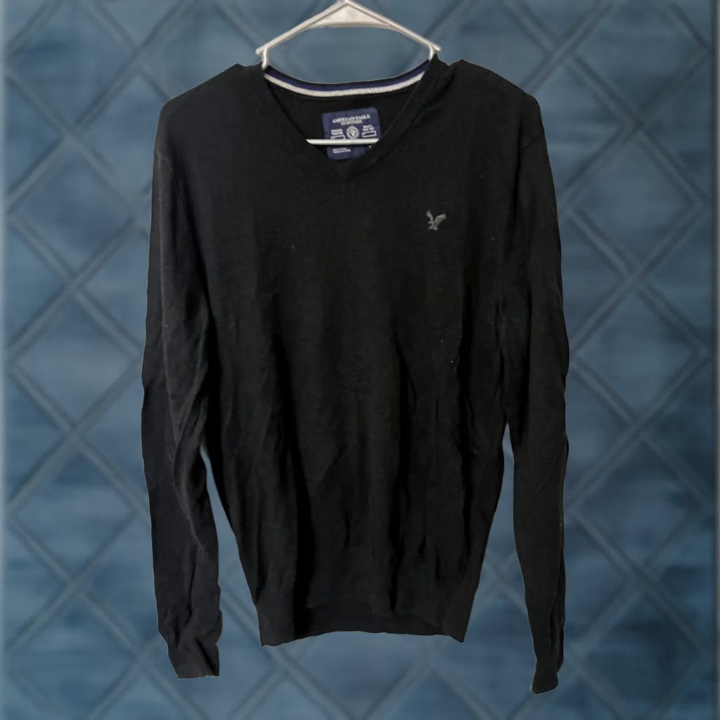 American Eagle Outfitters AMERICAN EAGLE Sweater Men’s Size Medium Black V-neck Size US M / EU 48-50 / 2 - 1 Thumbnail