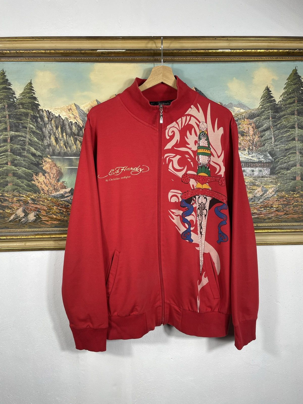 Christian Audigier × Ed Hardy × Vintage Ed Hardy Retro 00s Hoodie With Crystals Affliction Grunge Size XL / US 12-14 / IT 48-50 - 1 Thumbnail