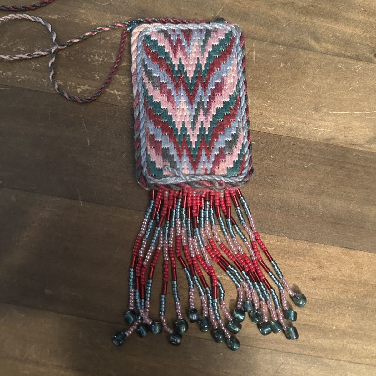Vintage Vintage embroidered square pendant with bead fringe necklace Size ONE SIZE - 3 Thumbnail