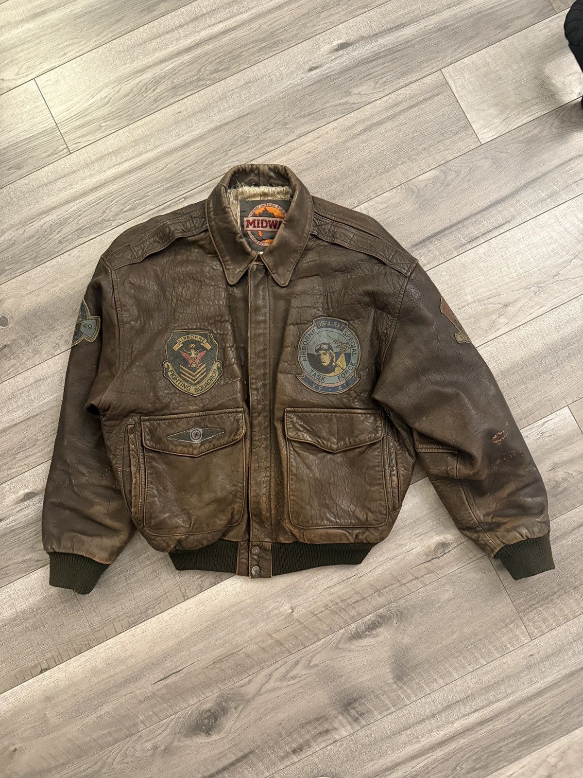 Vintage Brown Genuine Leather Bomber Jacket Size US M / EU 48-50 / 2 - 2 Thumbnail