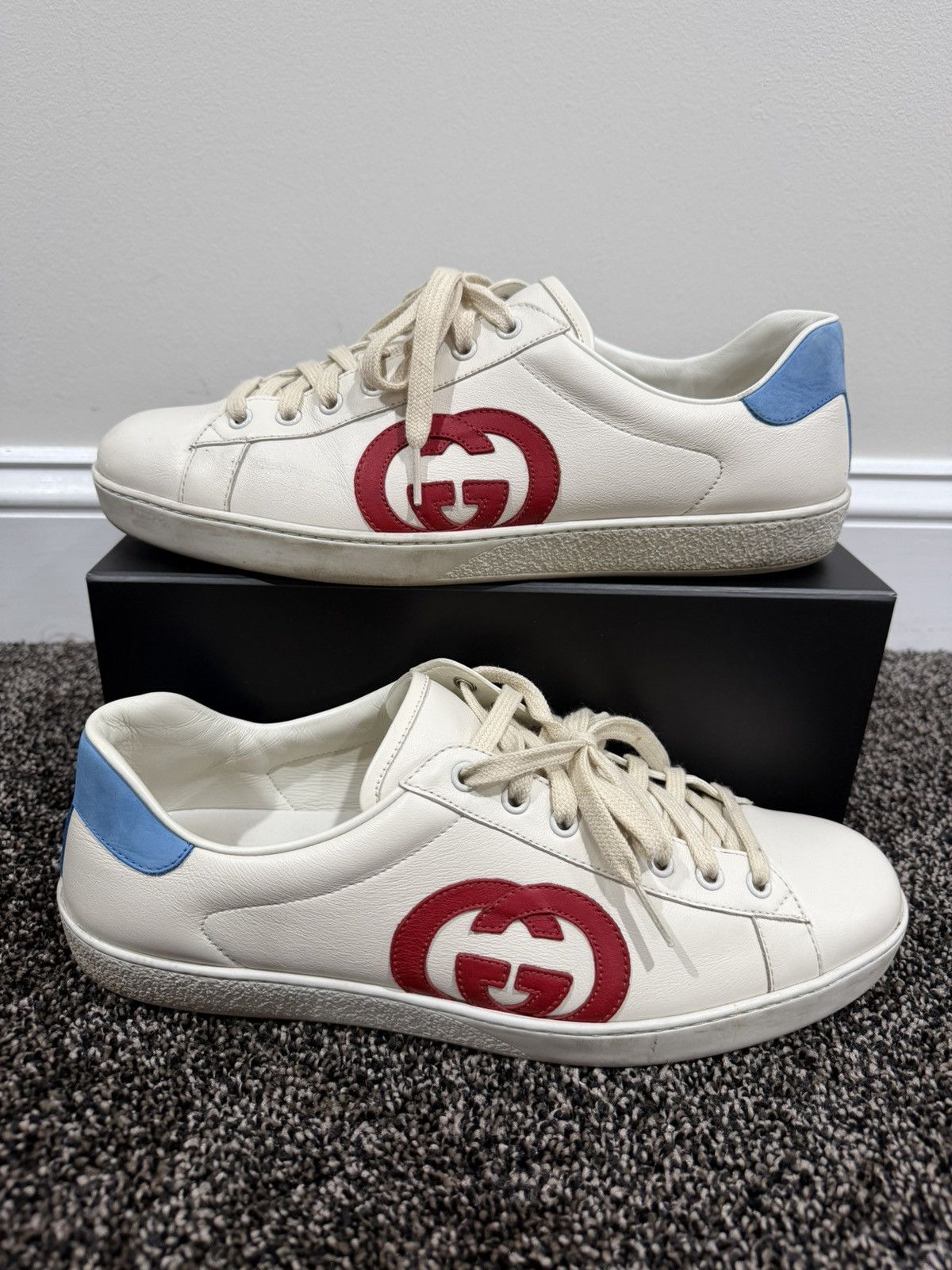 Gucci Gucci Ace Interlocking GG Red Logo / White Lowtop Sneakers Size US 10 / EU 43 - 11 Thumbnail