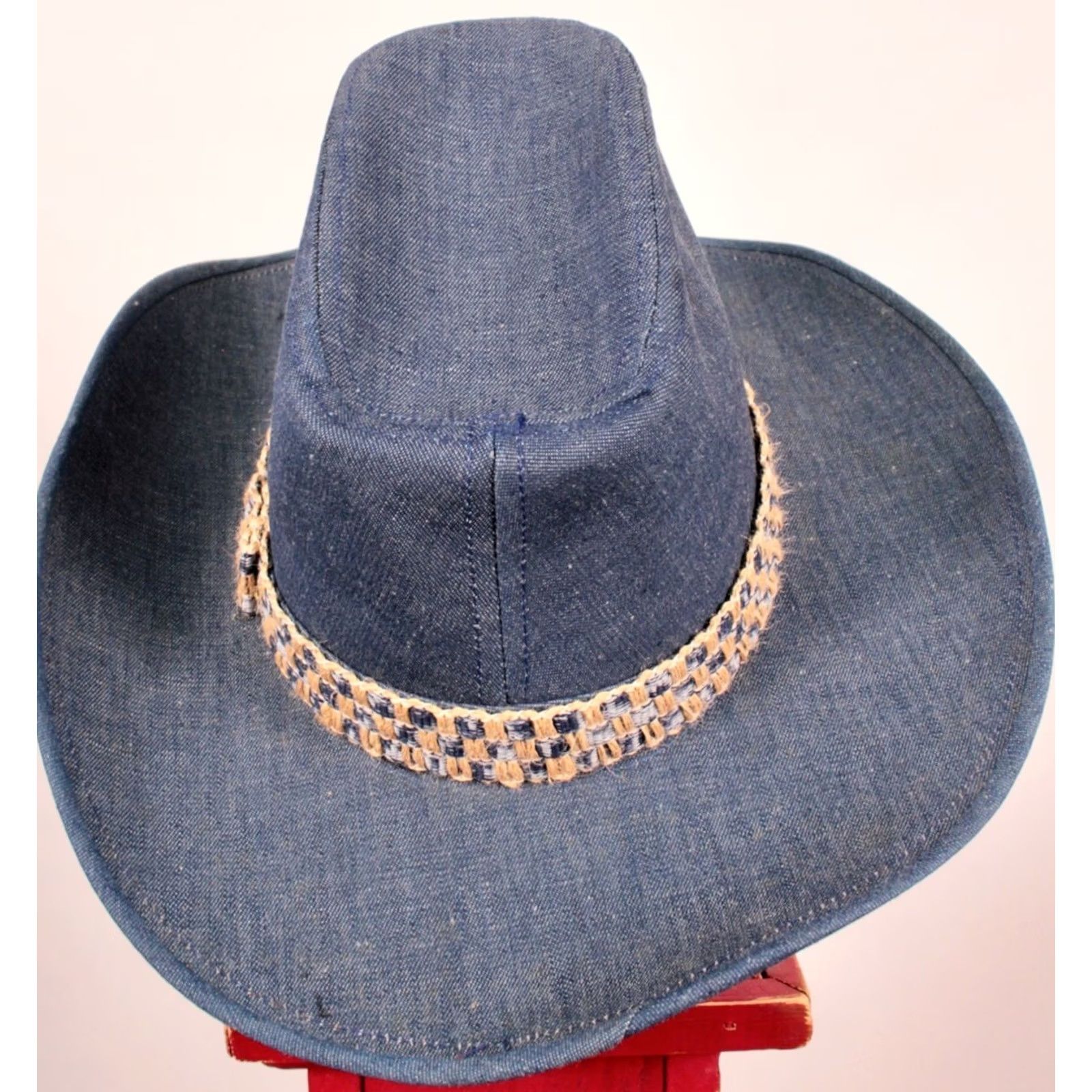 Vintage Men's VTG NOS 70s Blue Denim Cowboy Hat Sz L 1970s Size ONE SIZE - 4 Thumbnail