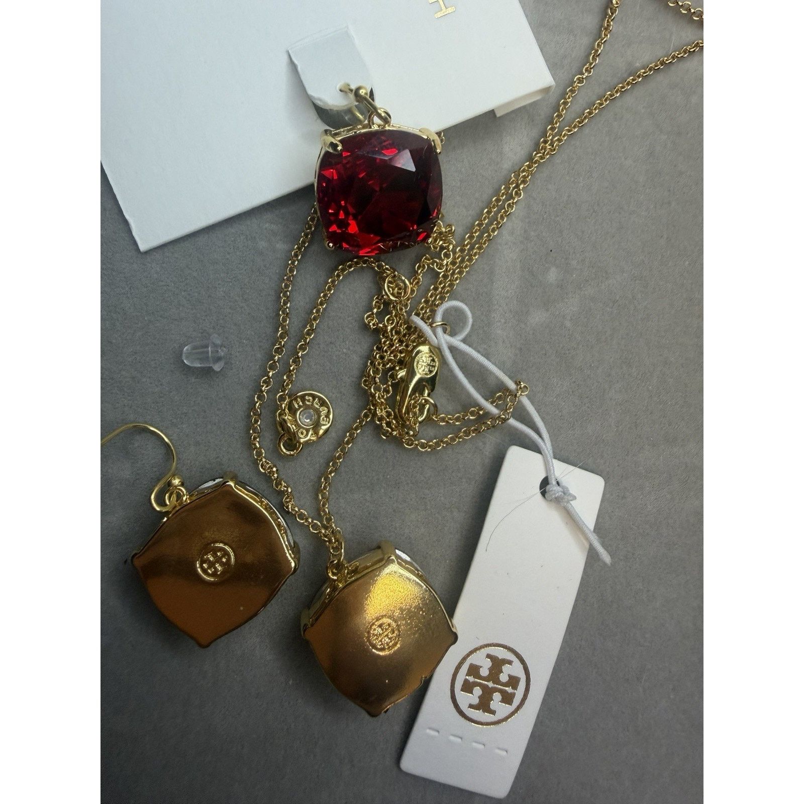Tory Burch Tory Burch Red Crystal Earrings Necklace Set Gold Tone NWT Size ONE SIZE - 3 Thumbnail