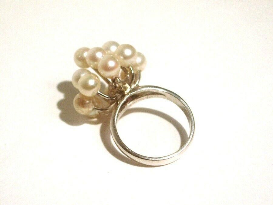 Designer 3 Tier Grape Cluster Cocktail Ring Sterling Cultured Pearls Size ONE SIZE - 3 Thumbnail