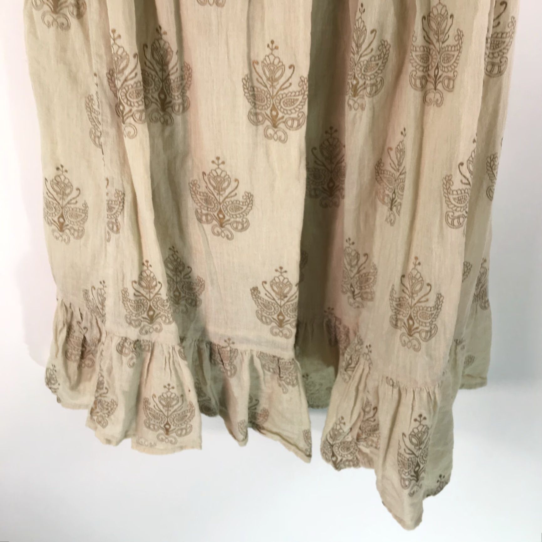Vintage VINTAGE NB Floral Ruffle Hem Midi Skirt Womens Elastic Waist Tan Adjustable Size Size 24" / US 00 / IT 34 - 5 Thumbnail
