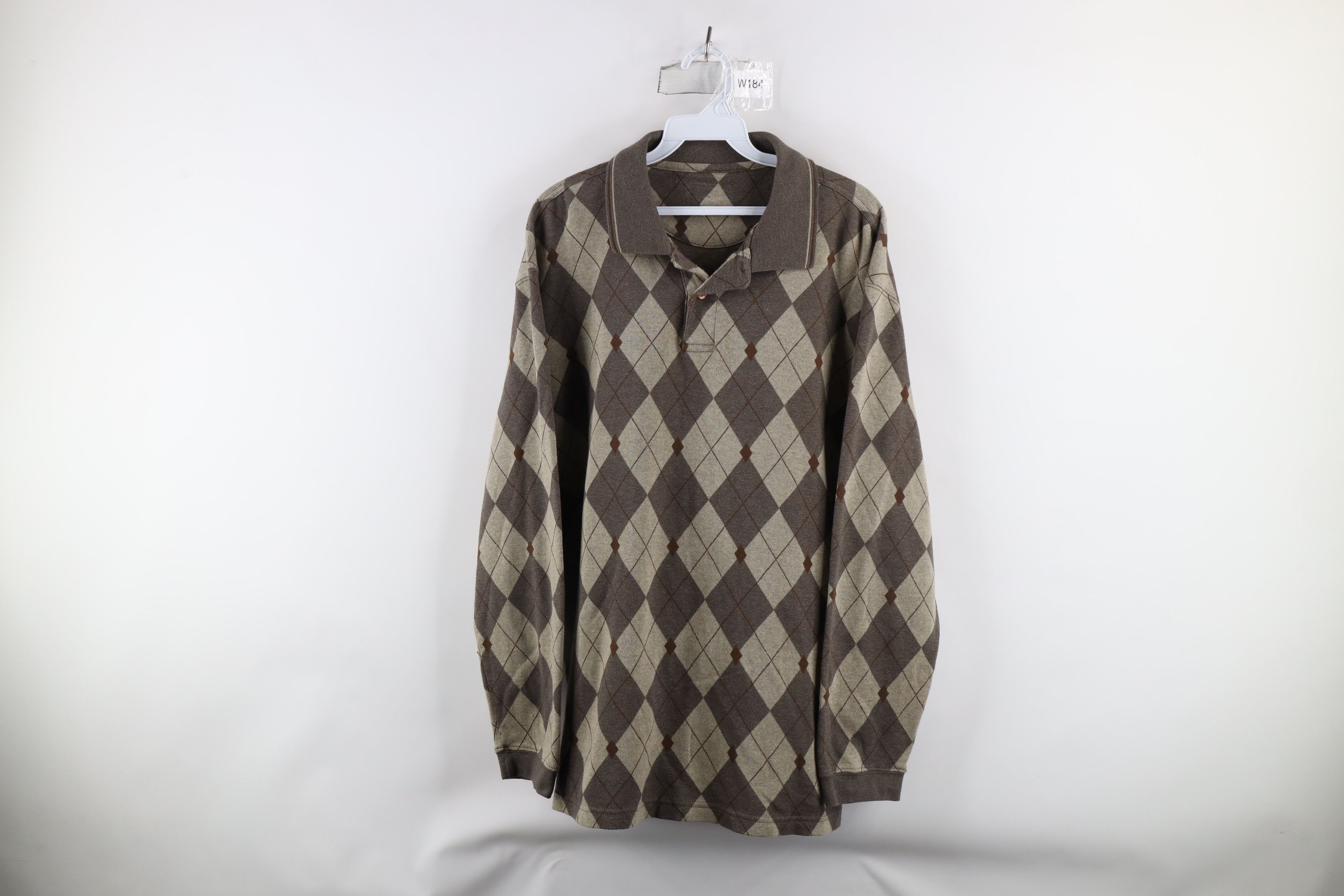 Vintage Vintage 90s Streetwear Argyle Diamond Long Sleeve Rugby Polo Size US L / EU 52-54 / 3 - 1 Thumbnail