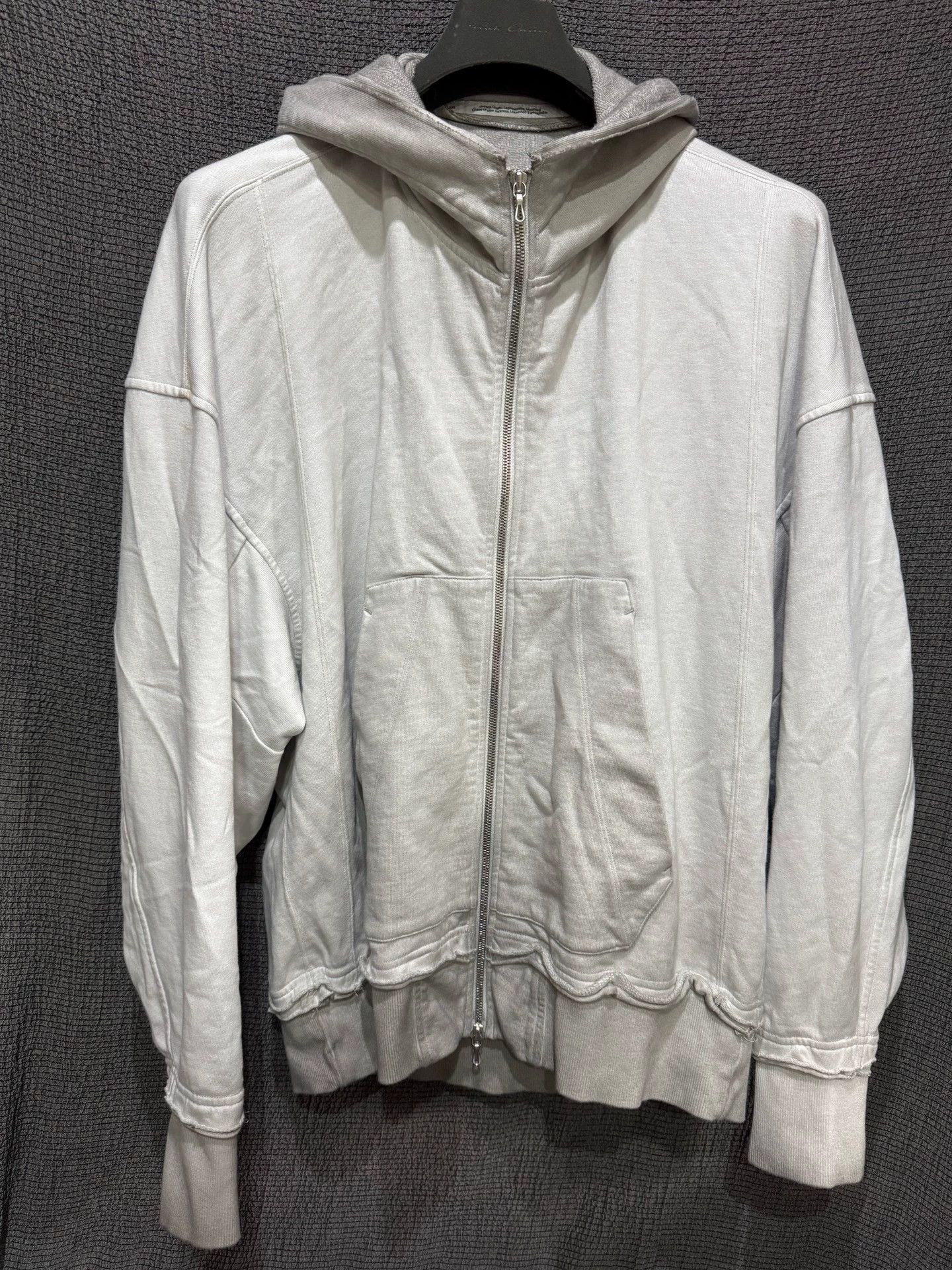 Julius_7 24FW Distressed Ripped Zip-Up Hooded Sweatshirt