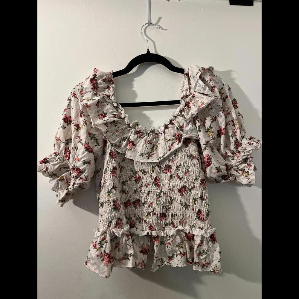 Free People Free People Womens Floral Smocked Ruffle Top - Size Medium Size M / US 6-8 / IT 42-44 - 3 Thumbnail