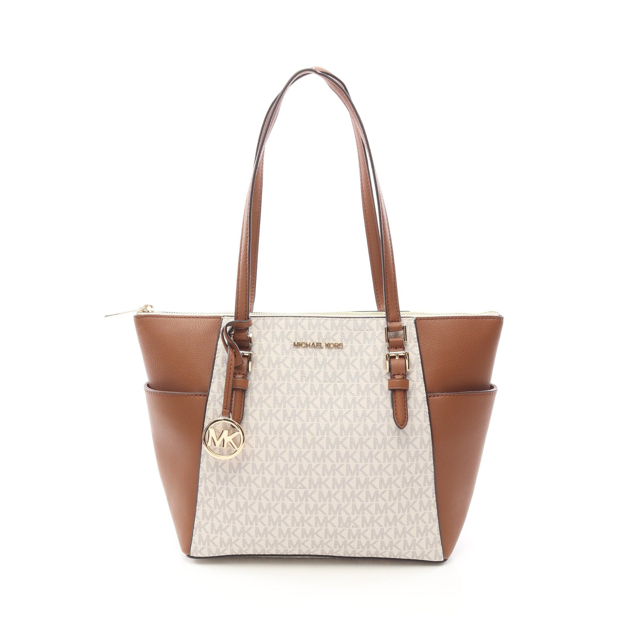 Michael Kors Charlotte Shoulder Bag Tote Leather White Brown
