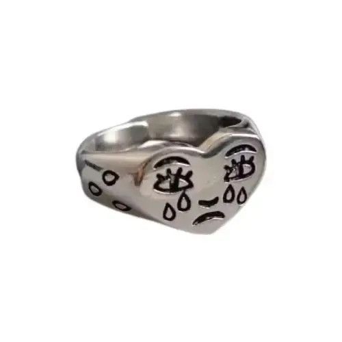 Jewelry Silver color crying heart ring Size ONE SIZE - 1 Thumbnail