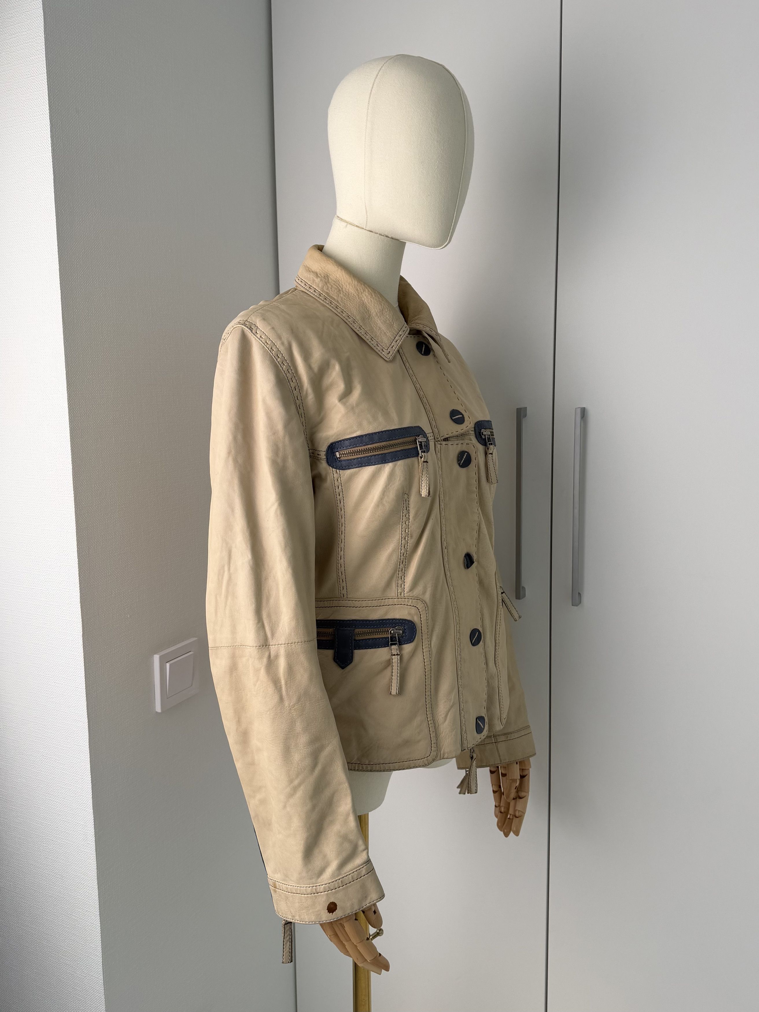 Genuine Leather Vintage Women's Beige Leather Jacket Button Up Casual Fitted Size M / US 6-8 / IT 42-44 - 2 Thumbnail