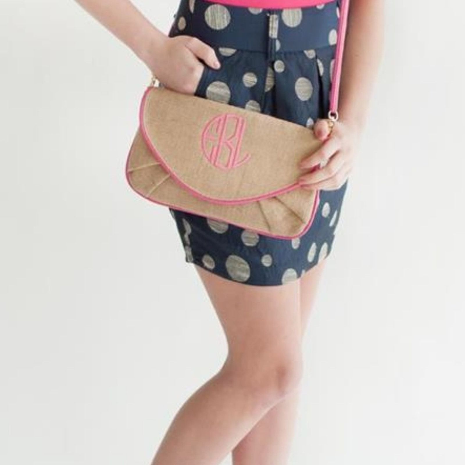 Other NEW Boutique Burlap Pink Wristlet Clutch Crossbody Purse Size ONE SIZE - 1 Thumbnail