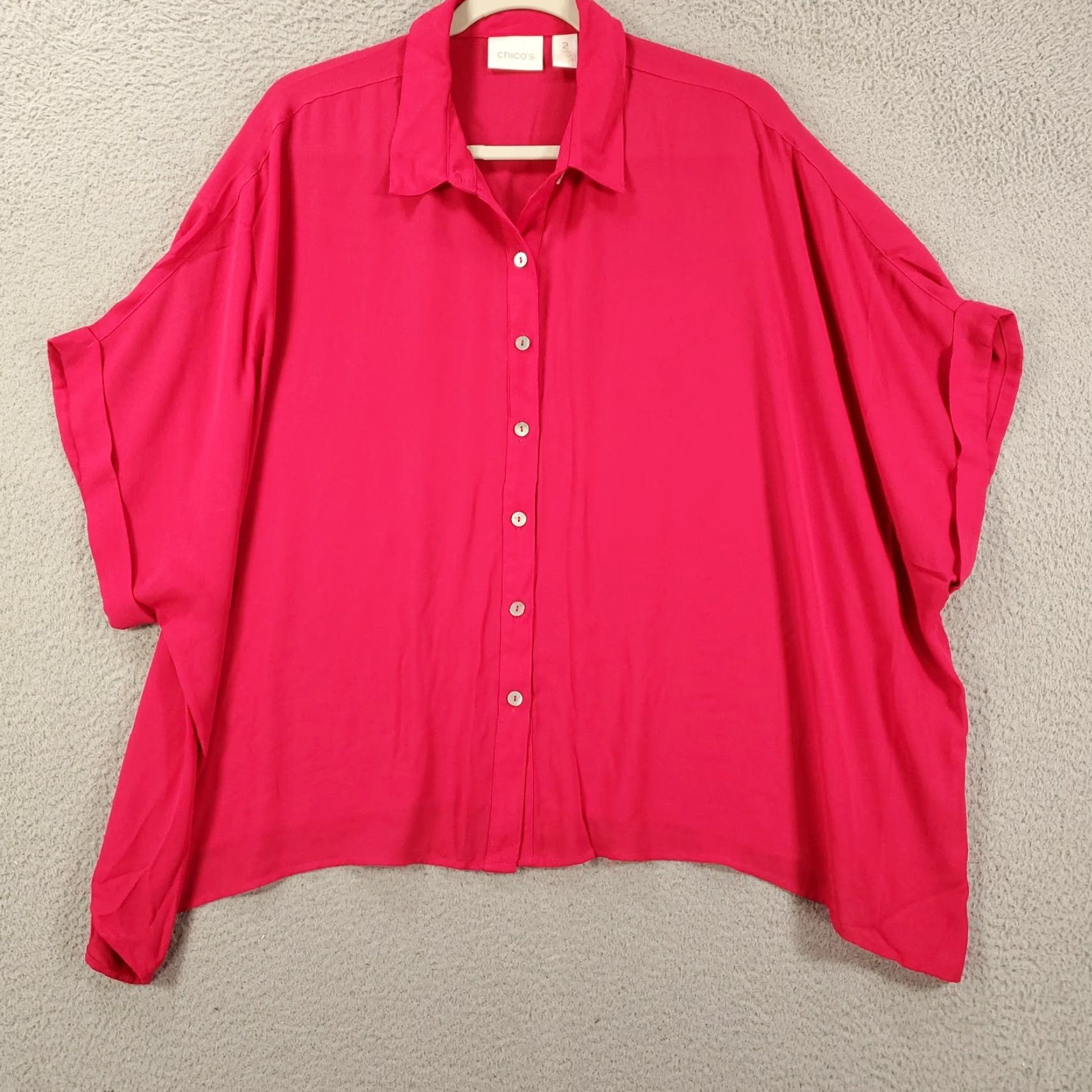 Vintage Chicos Blouse Womens Large Pink Button Up Lightweight Breathable Cuffed Sleeve Size L / US 10 / IT 46 - 2 Thumbnail