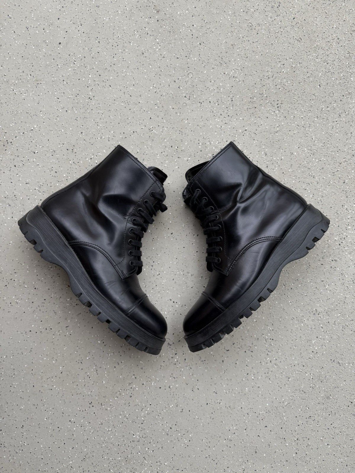 Prada DDP Prada Spazzolato Womens Combat Ankle Boots Black Size 36 Size US 6 / IT 36 - 1 Thumbnail