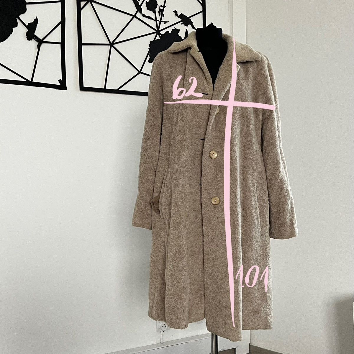 Superfine Beige woollen coat fur alpaca wool Size XL / US 12-14 / IT 48-50 - 13 Thumbnail