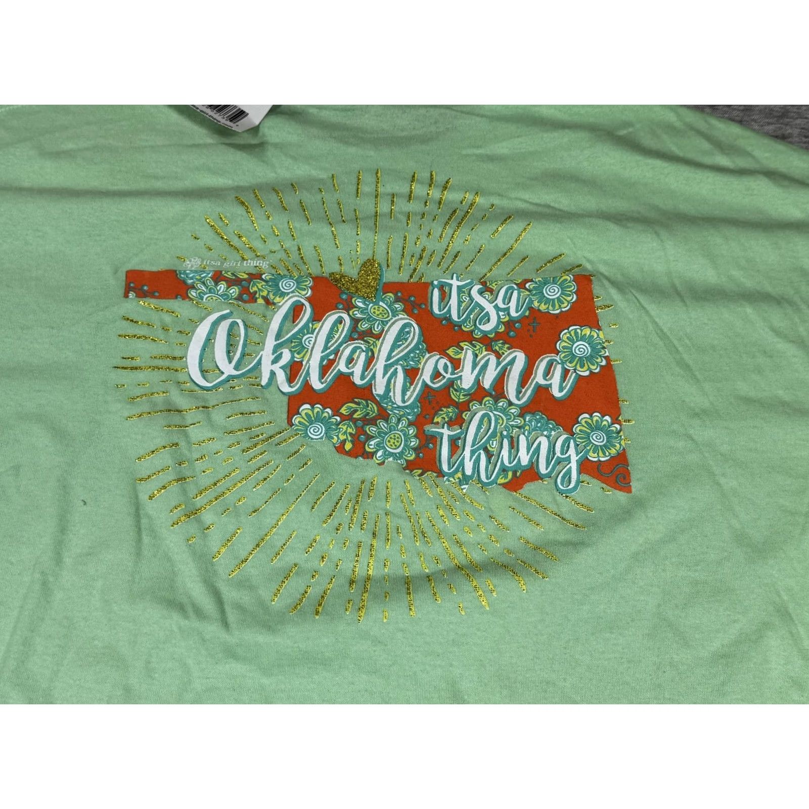 Vintage It’sa Girl Thing Shirt Womens 2XL Green Oklahoma Thing Graphic Tee Floral Glitter State Pride Tee Size XXL / US 16-18 / IT 52-54 - 2 Thumbnail