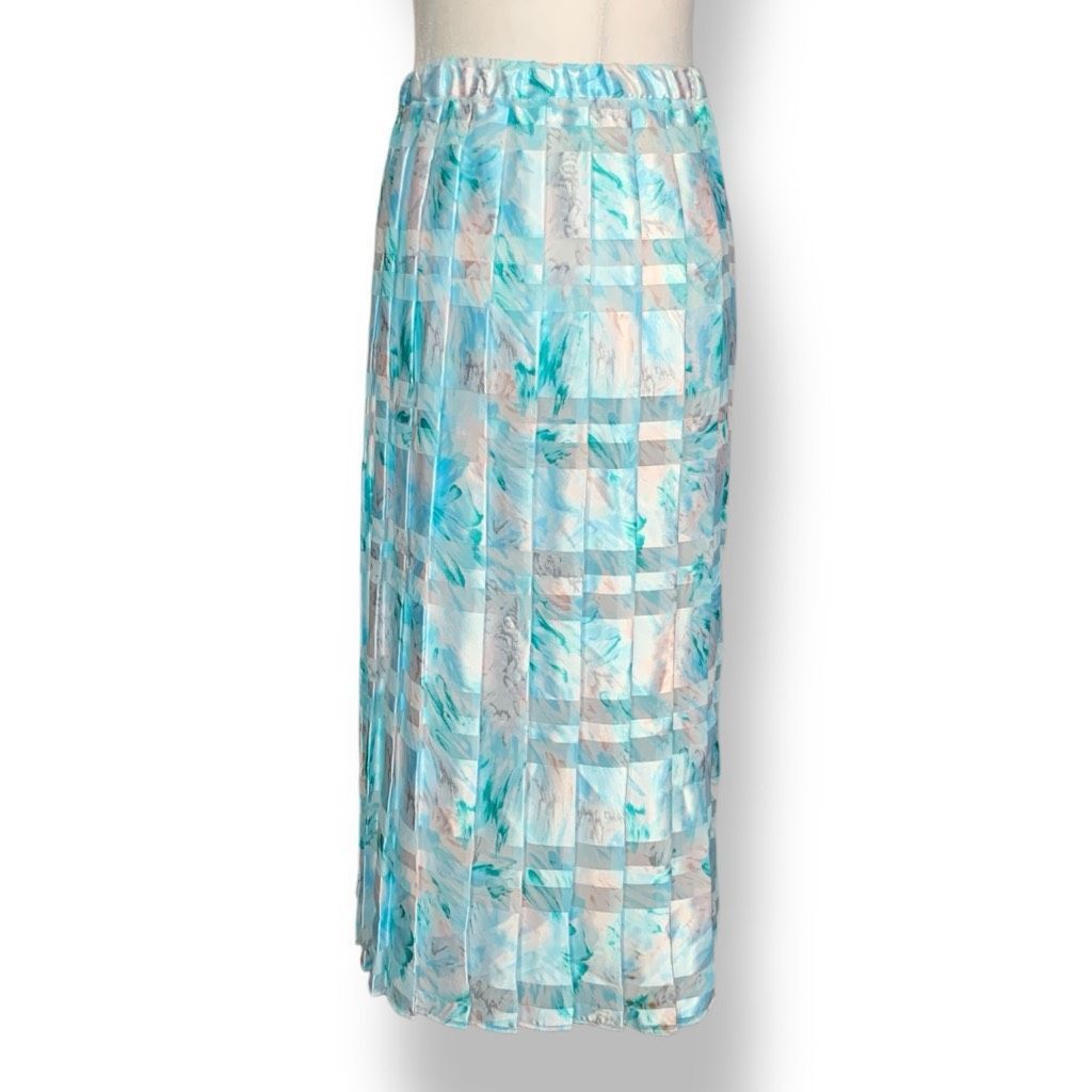 Vintage Vintage Abstract Floral Pastel Semi-Sheer Pleated Midi Skirt Size 28" / US 6 / IT 42 - 1 Thumbnail