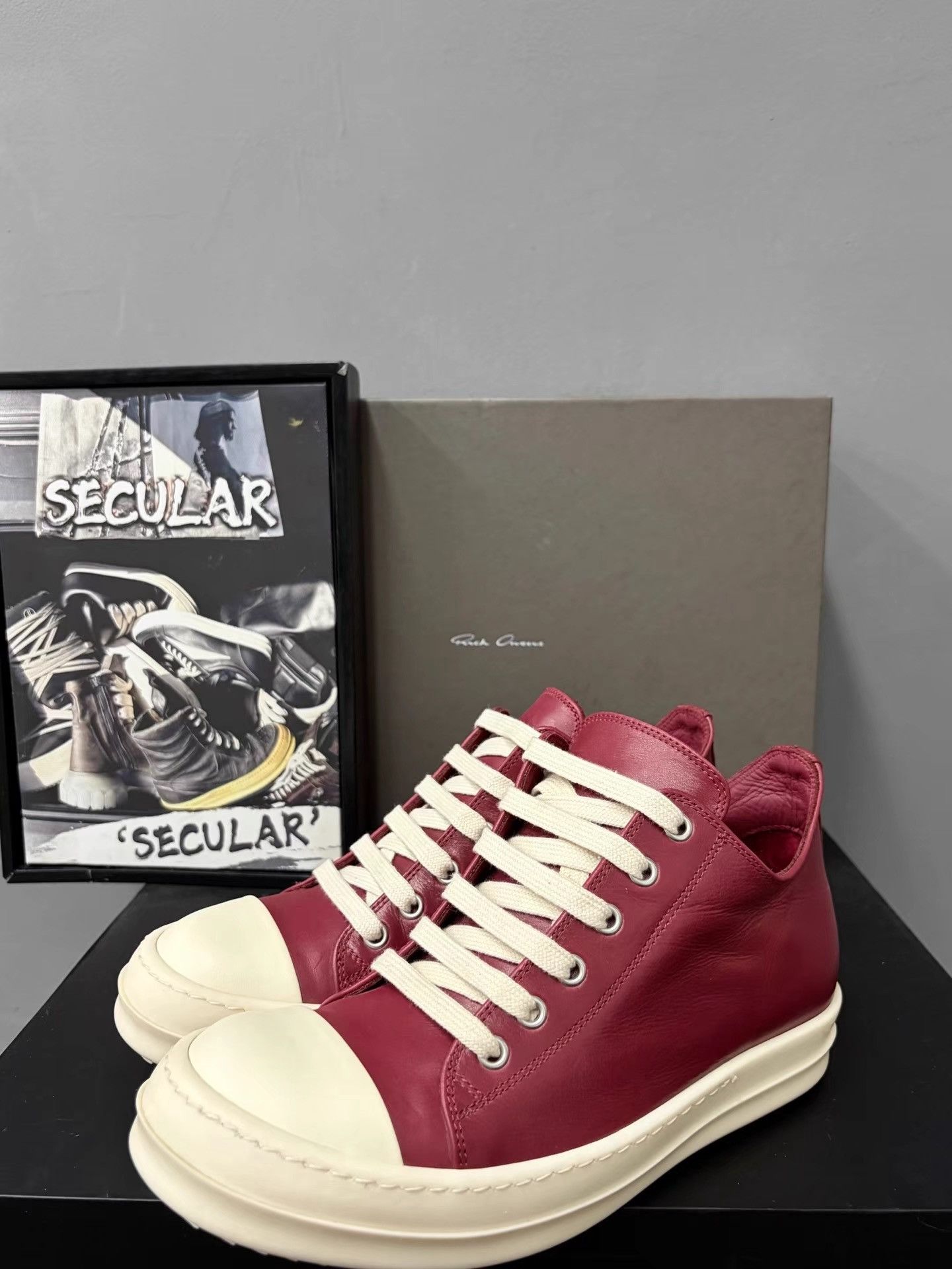 Rick Owens Rick Owens 24FW Red Leather Ramones Low-Tops K34 Size US 7 / IT 37 - 1 Thumbnail