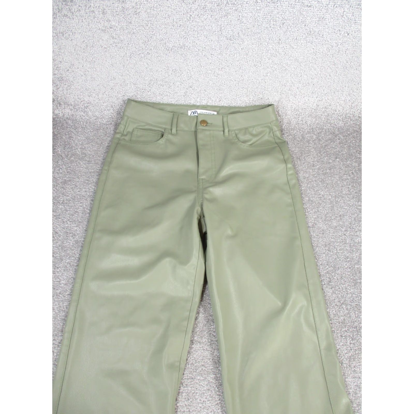 Zara Zara Pants Womens 4 Khaki Faux Leather Straight Leg Dress Pants Beige 4 Womens Mens? Size 27" / US 4 / IT 40 - 3 Thumbnail