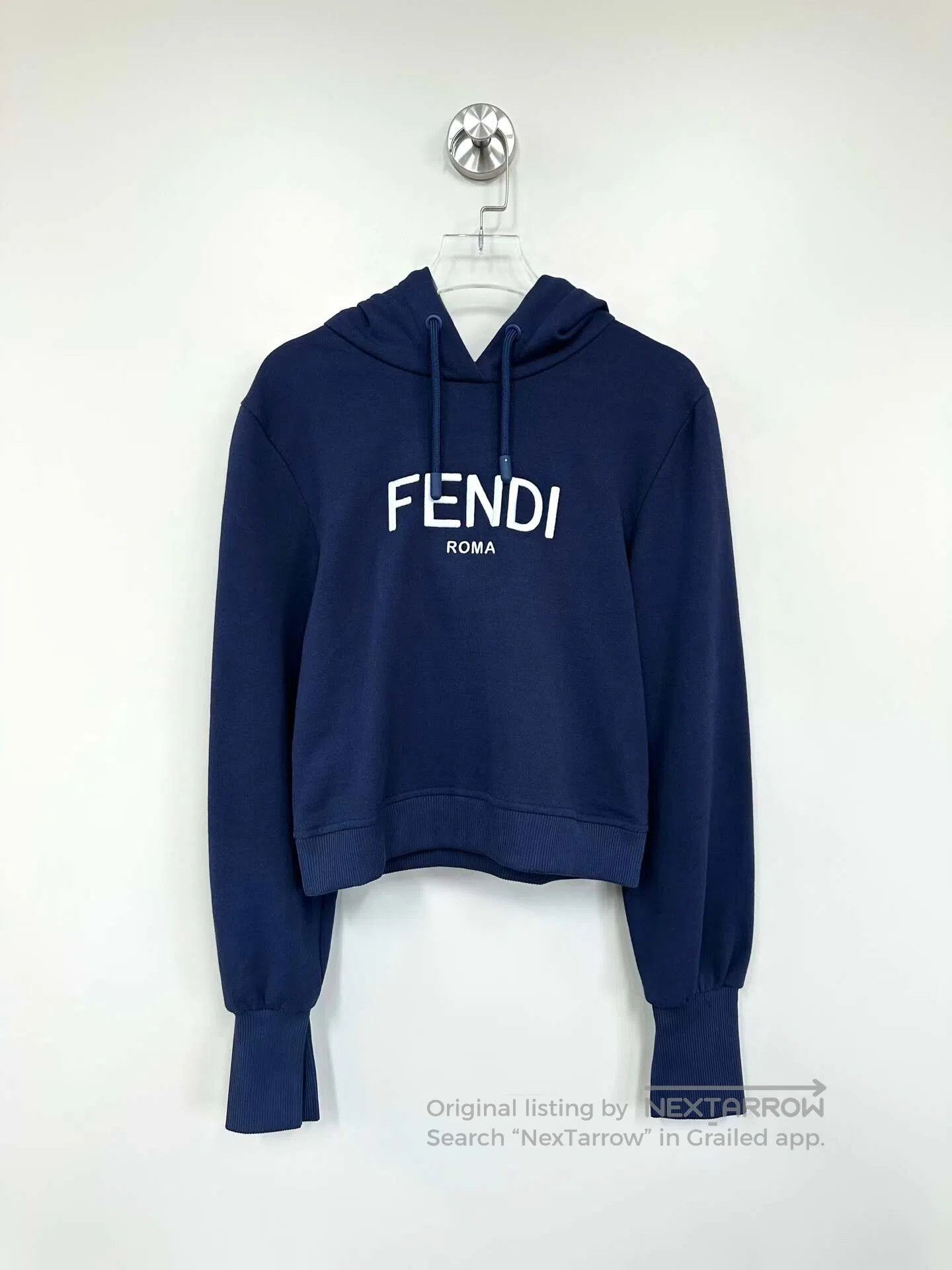 Fendi FENDI Dark blue lettering embroidered logo short hooded sw Size US XXS / EU 40 - 1 Thumbnail