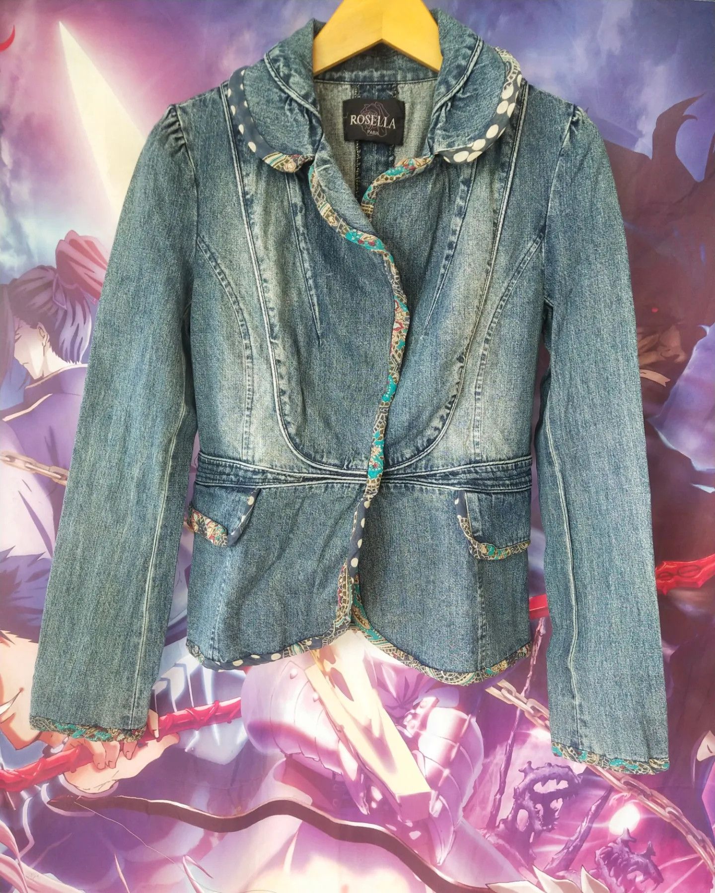 Rosella Paris Tailored Denim Jacket with Patterned Lining