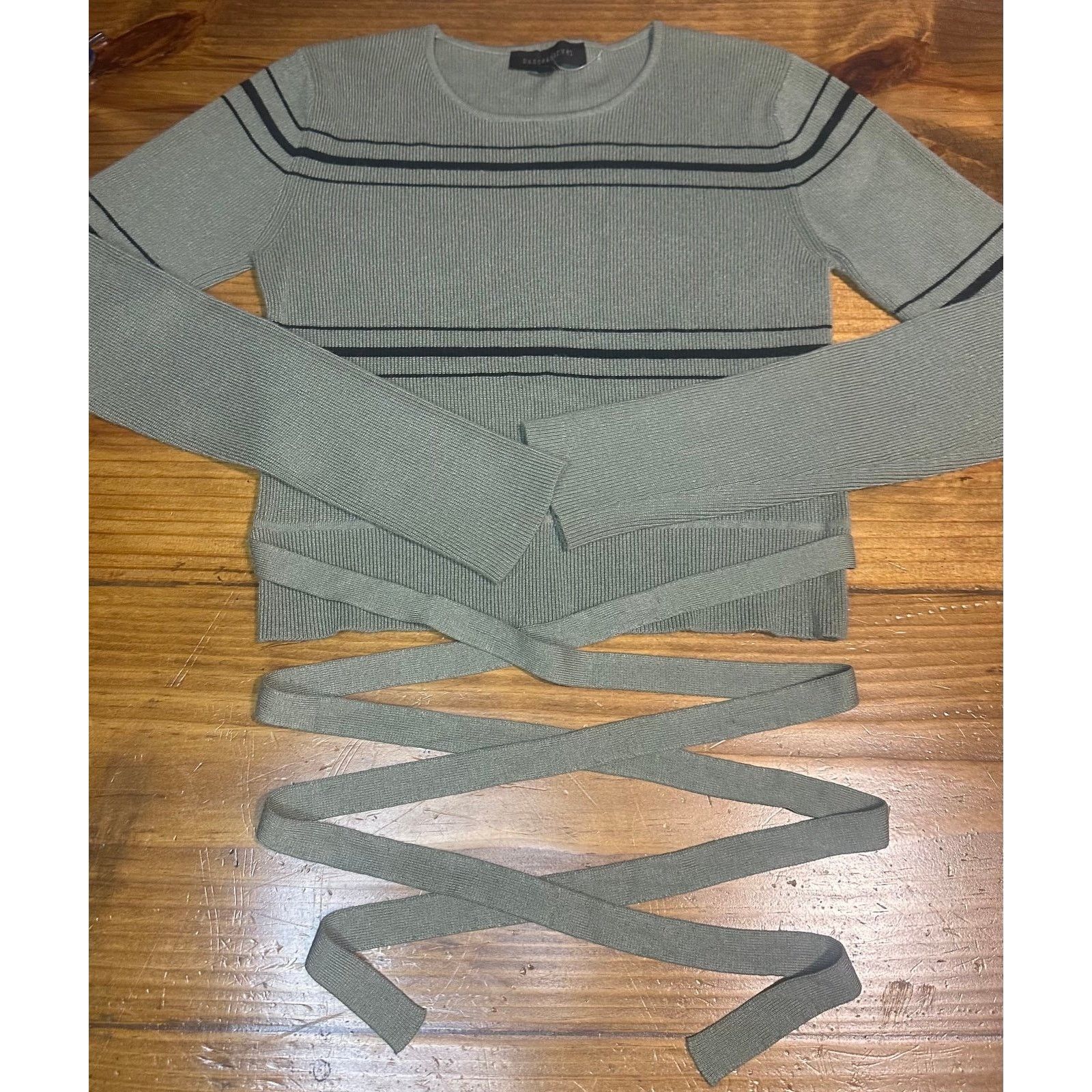 DANCER Dance & Marvel Green Ribbed Wrap Tie Sweater Size Small#0110 Size S / US 4 / IT 40 - 1 Thumbnail