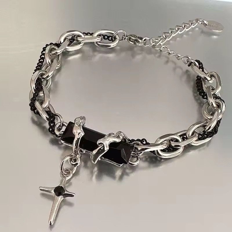 Jewelry Layered Cross Charm Bracelet For Men Women in Black