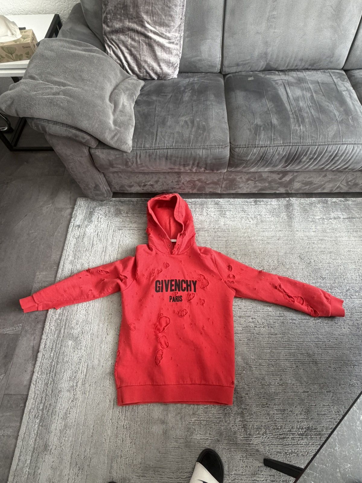 Givenchy Givenchy Red Distressed Hoodie Size US S / EU 44-46 / 1 - 1 Thumbnail
