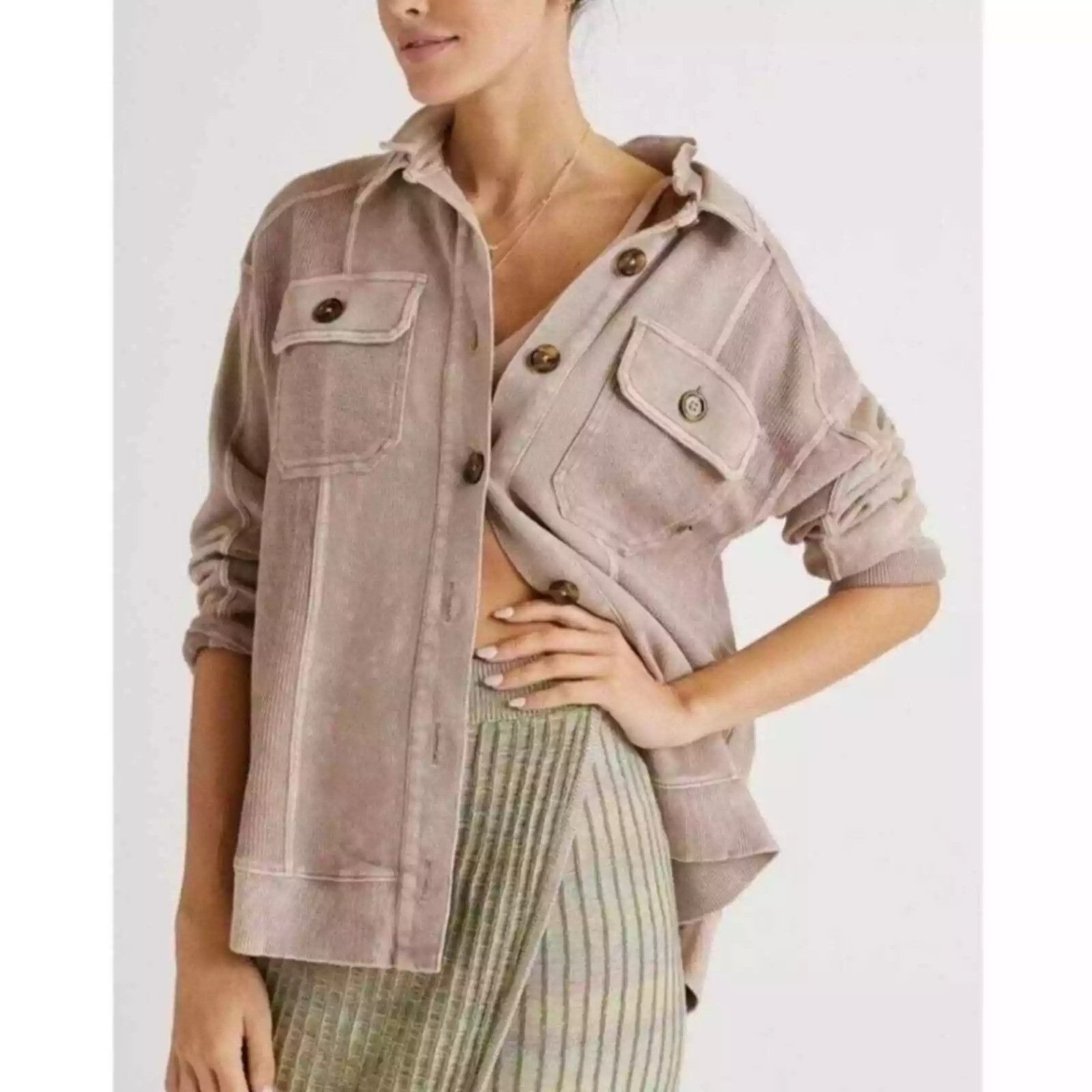 Anthropologie Pilcro Anthropologie Taupe Oversized Shacket Size XL / US 12-14 / IT 48-50 - 2 Thumbnail