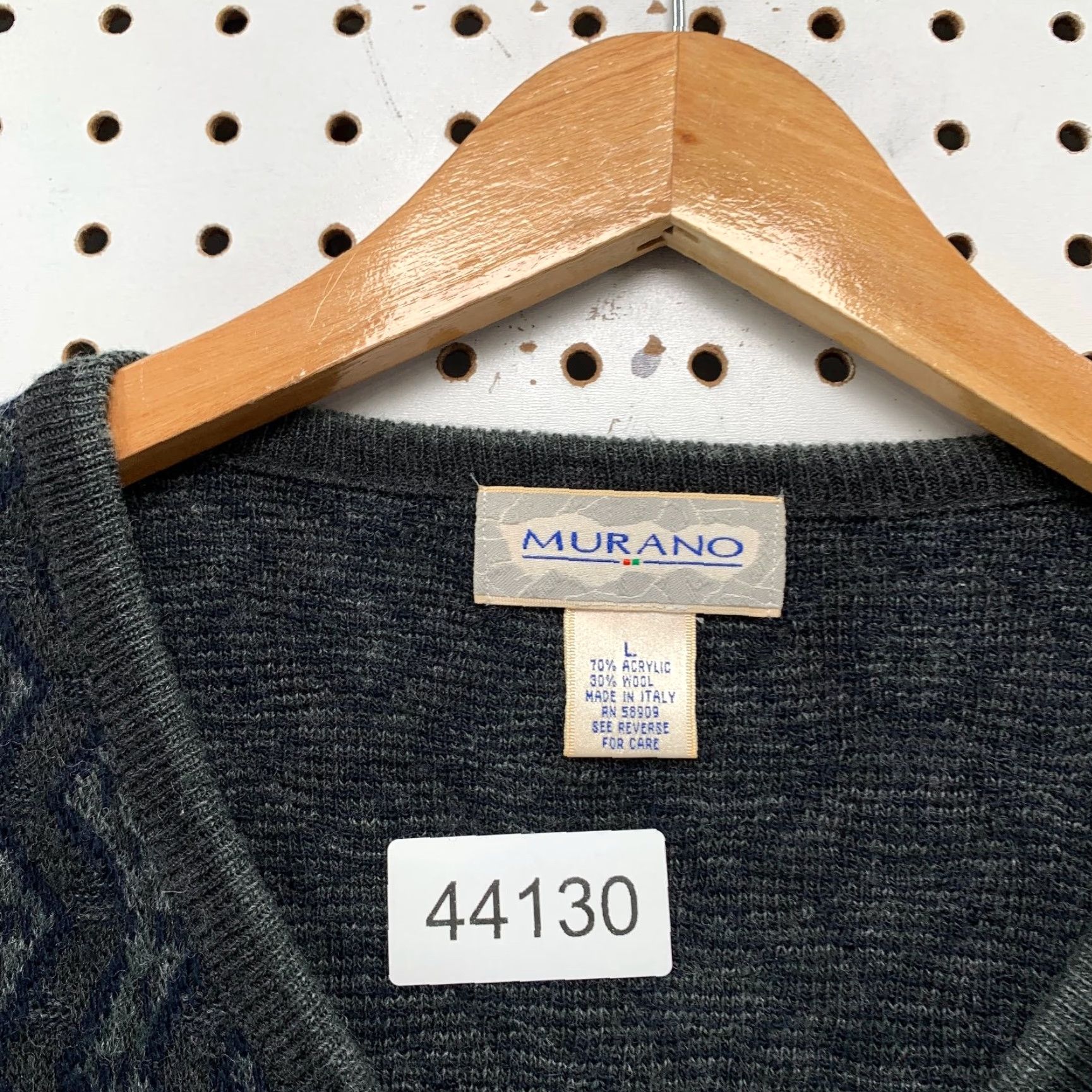 Murano VINTAGE Murano Wool Blend Sweater Mens Large Gray Blue Geometric V Neck Made ITALY Size US L / EU 52-54 / 3 - 4 Thumbnail