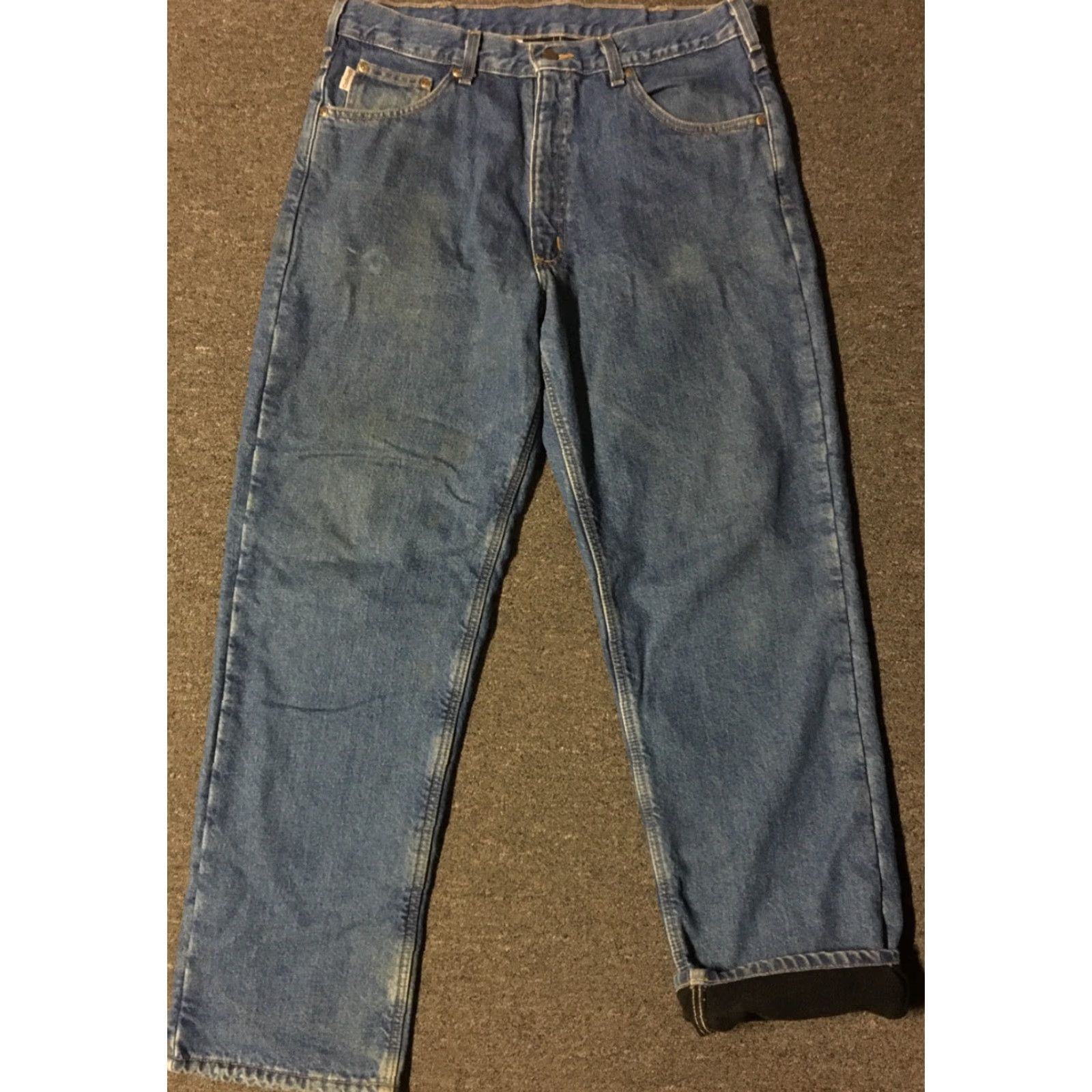 Carhartt Vtg Carhartt Faded Fleece Lined Jeans 35/32 Work Biker Grunge Skate WIP 90s USA Size US 35 - 2 Thumbnail