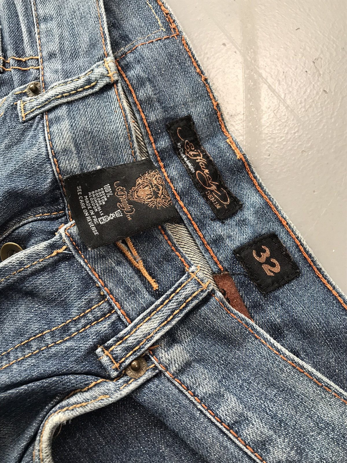 Christian Audigier × Ed Hardy × Vintage Vintage Edhardy skull embroidered denim Size US 33 - 7 Thumbnail