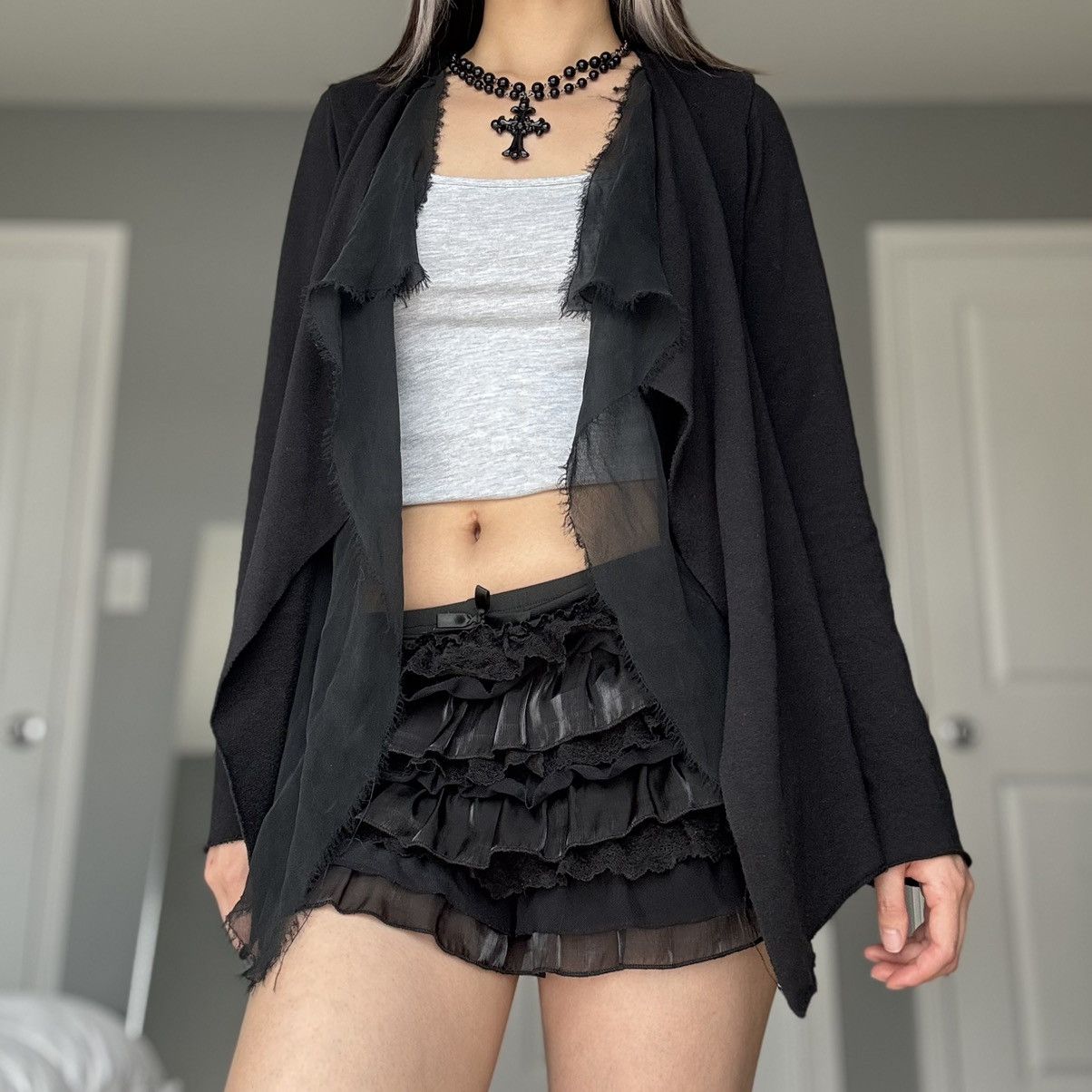Bailey 44 Gothic Bailey44 Black Distressed Layered Drapey Cardigan Size S / US 4 / IT 40 - 9 Thumbnail