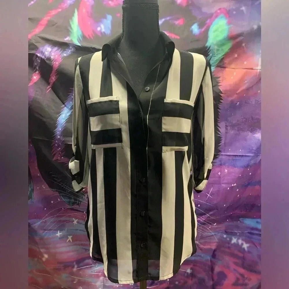 Designer IZ Byer Women's Striped Button-Up Blouse Size XS / US 0-2 / IT 36-38 - 1 Thumbnail